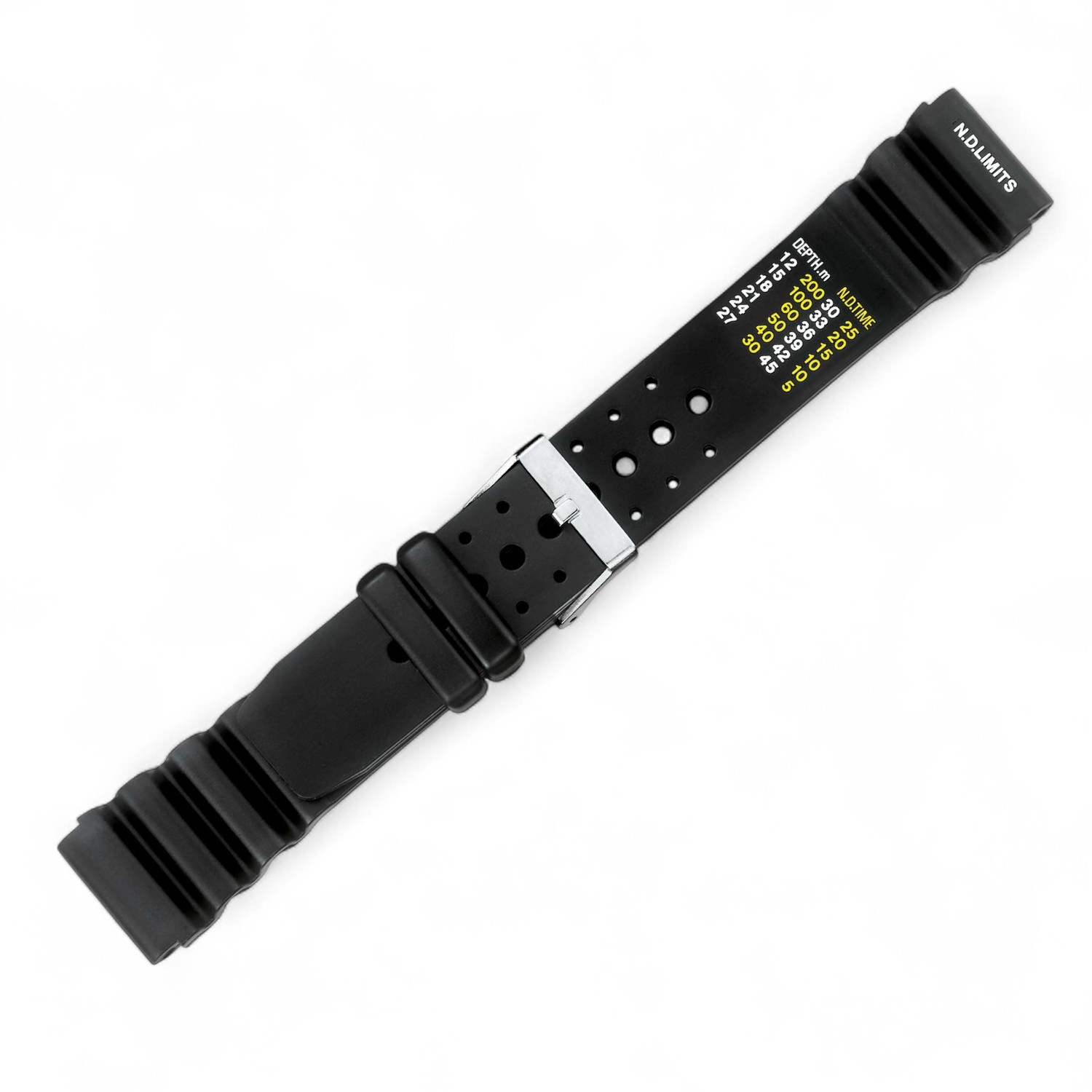 Schmidt Taucher Uhrenarmband aus Kunststoff für Herren, schwarz mit silberner Schließe, 20mm breit