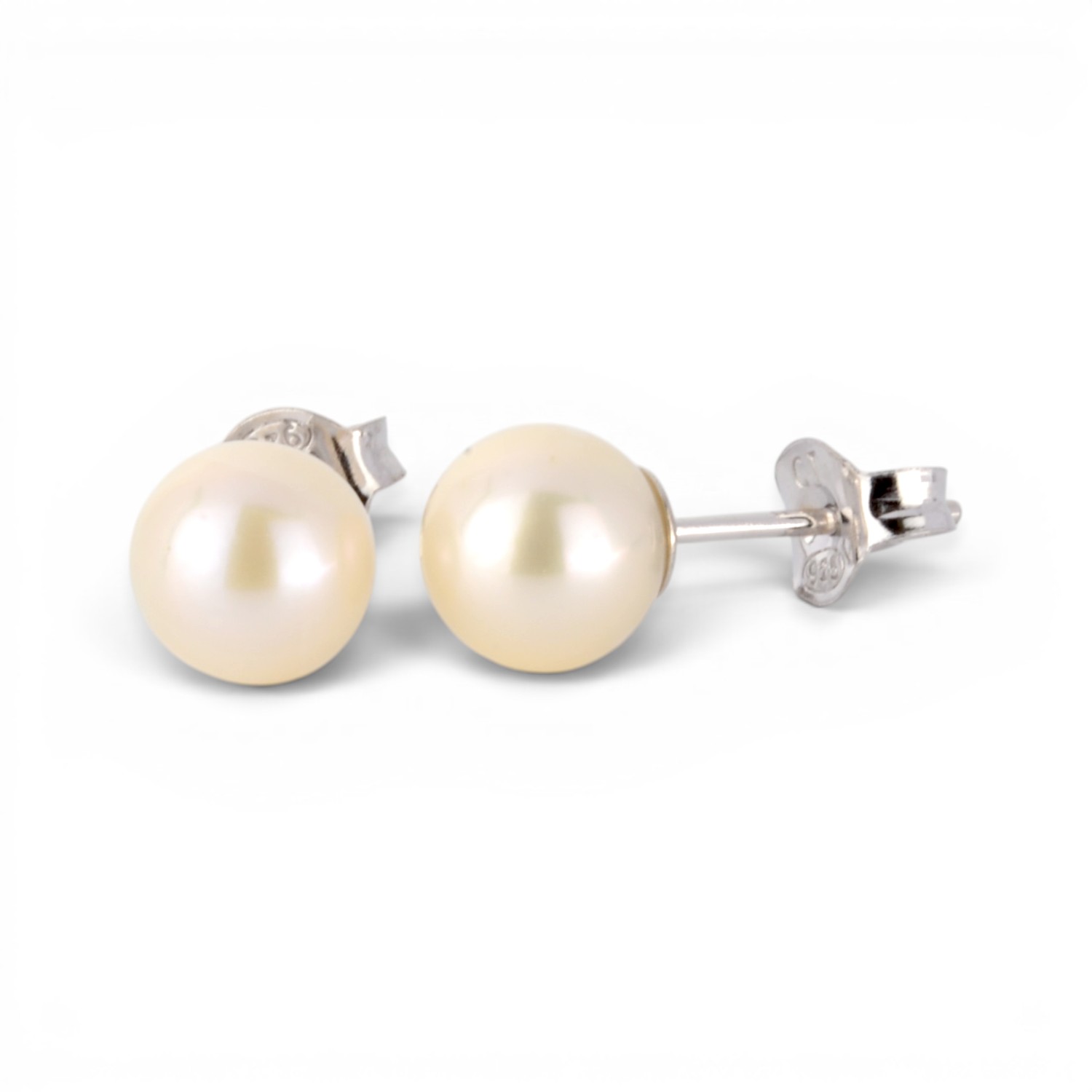 Schmidt Ohrstecker aus 925 Silber mit Süßwasserperle 7,5-8mm für Damen, silber-weiß, eleganter Ohrschmuck