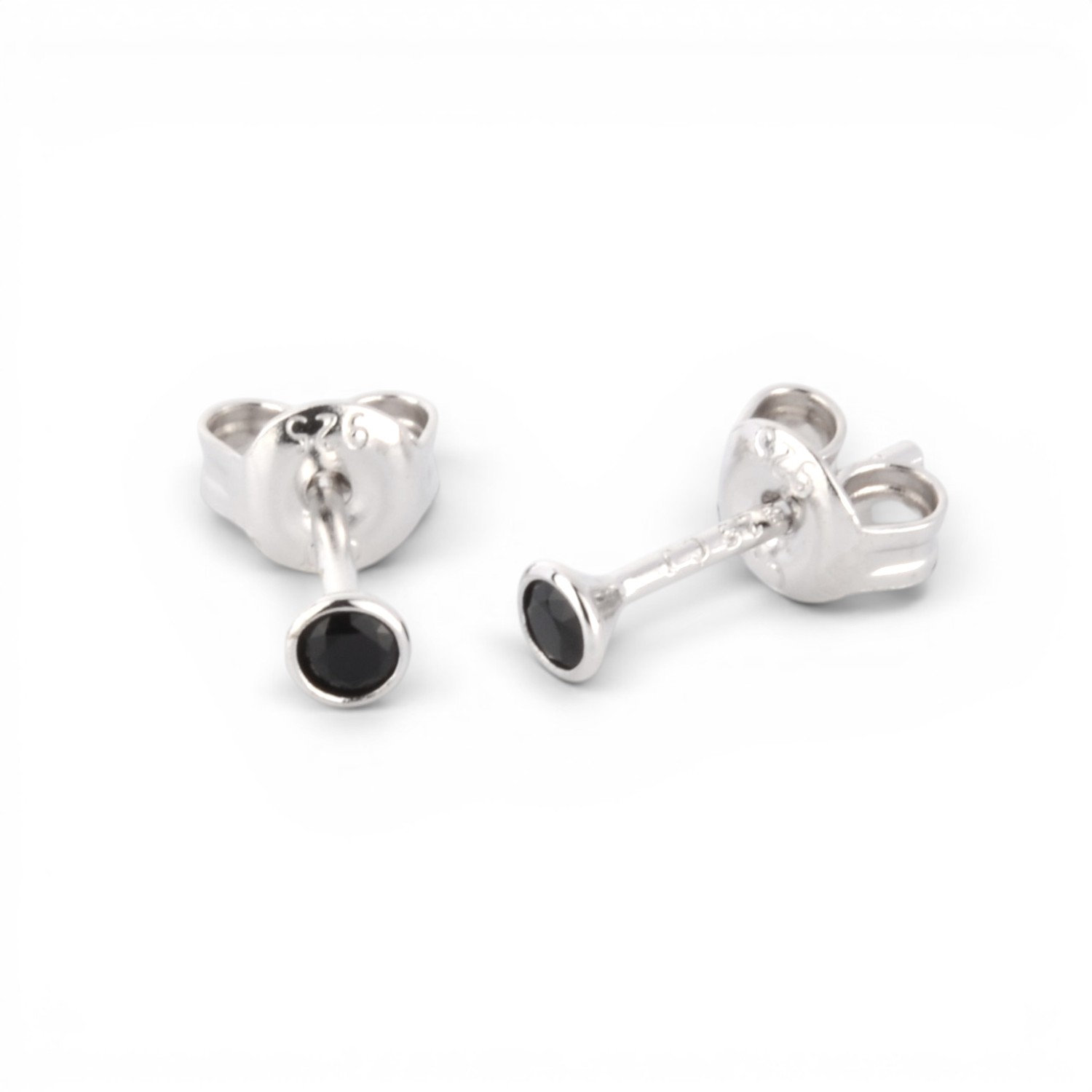 Schmidt Ohrstecker Damen aus 925 Silber mit schwarzen Zirkonia, Ø 2,5mm, eleganter Ohrschmuck