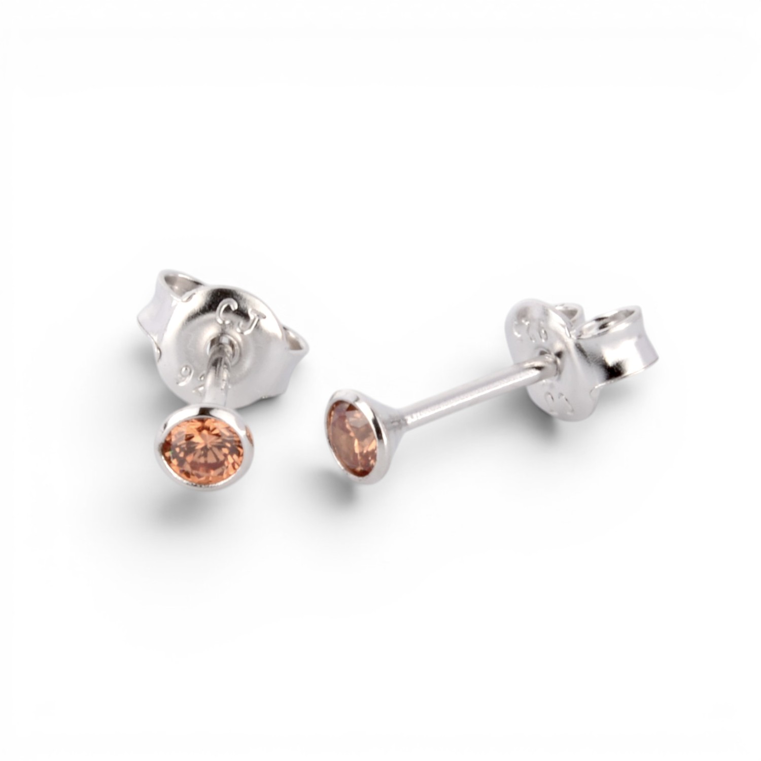 Schmidt Ohrstecker Damen aus 925 Silber mit champagner Zirkonia, Ø 3mm, eleganter Ohrschmuck