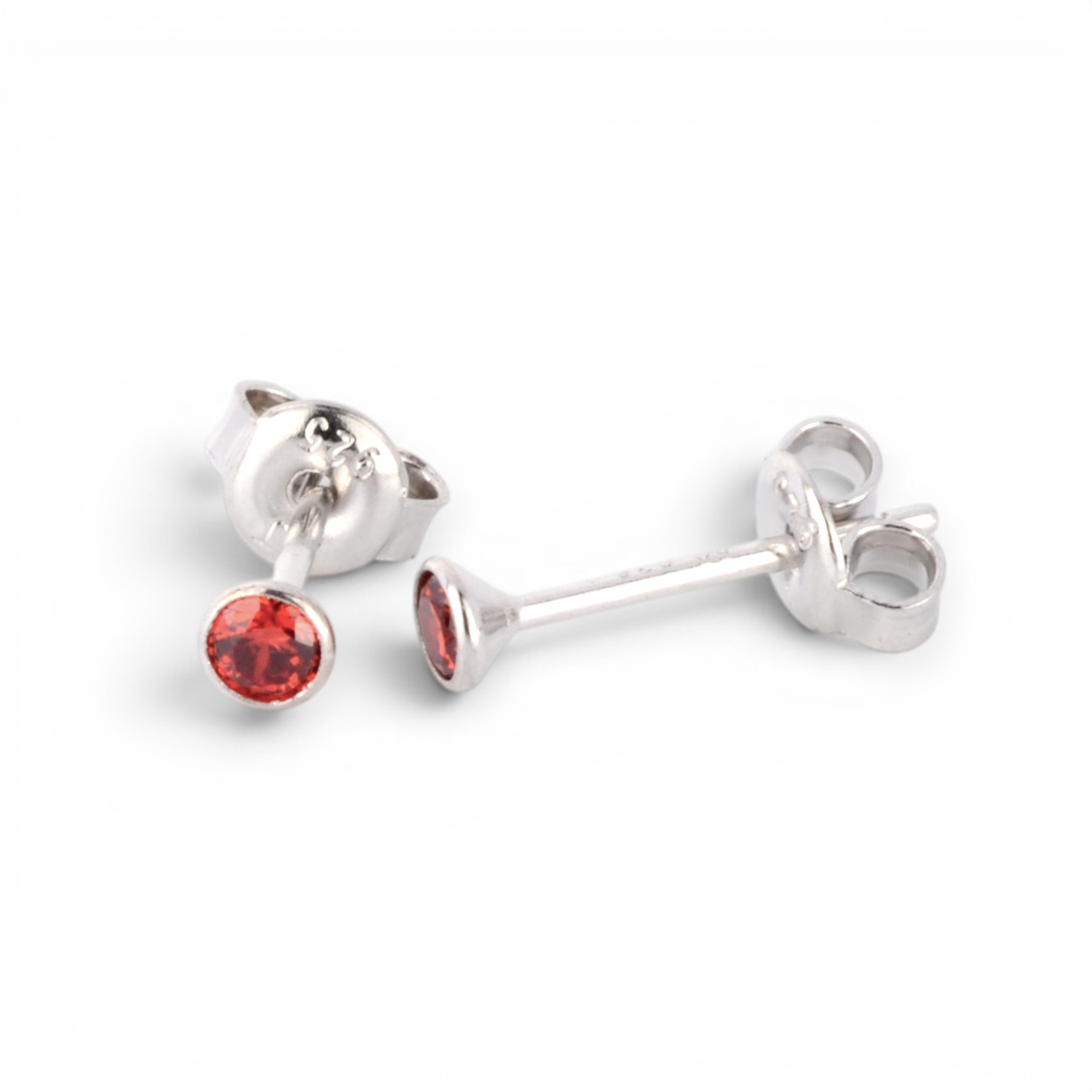 Schmidt Ohrstecker Damen aus 925 Silber mit roten Zirkonia, Ø 3mm, eleganter Ohrschmuck in Silberfarben