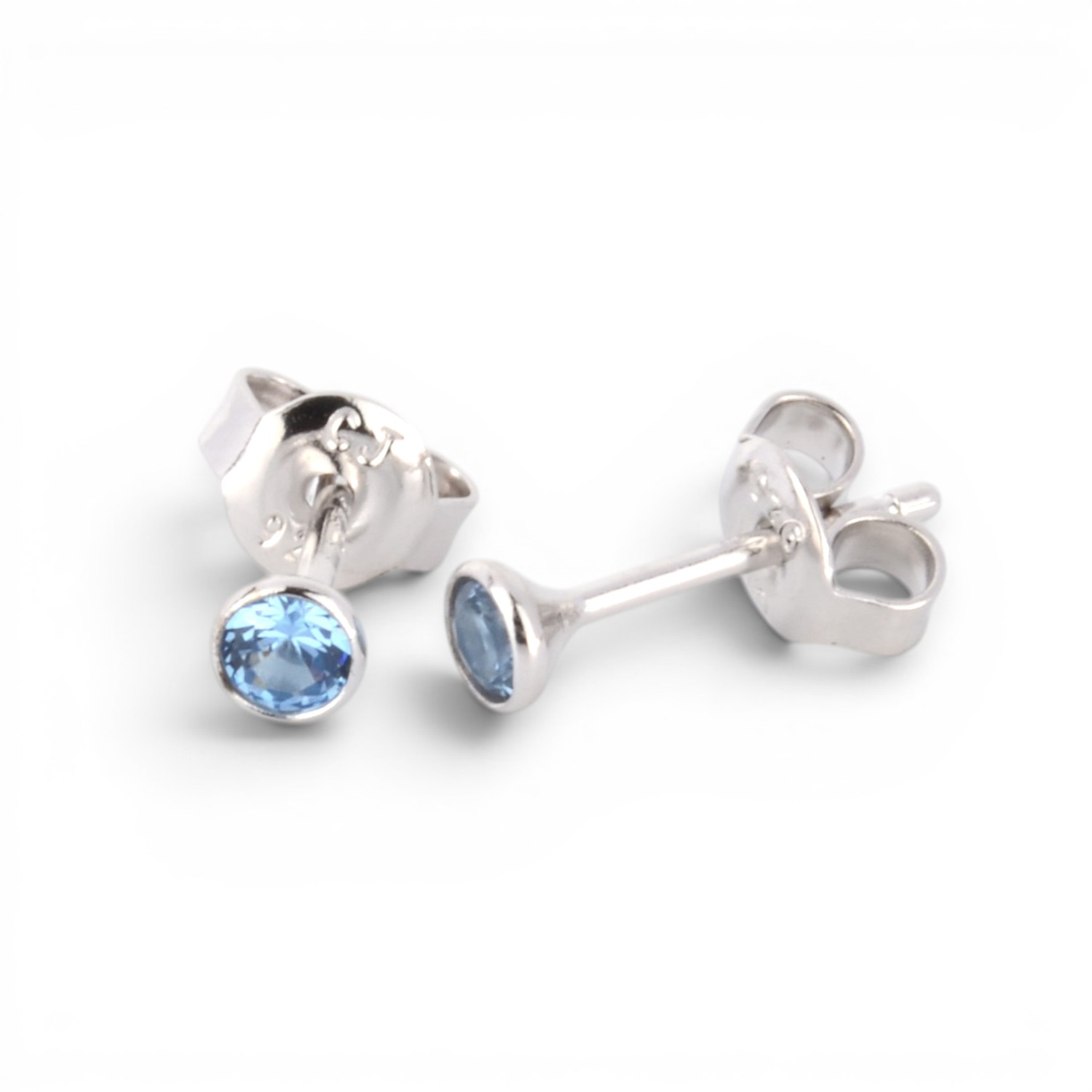 Schmidt Ohrstecker Damen aus 925 Silber mit hellblauem Zirkonia, Ø 3mm, eleganter Ohrschmuck