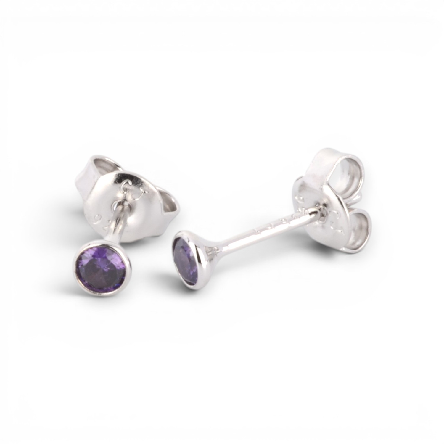 Schmidt Ohrstecker Damen aus 925 Silber mit Zirkonia in Amethyst-Violett, Ø 3mm, eleganter Ohrschmuck