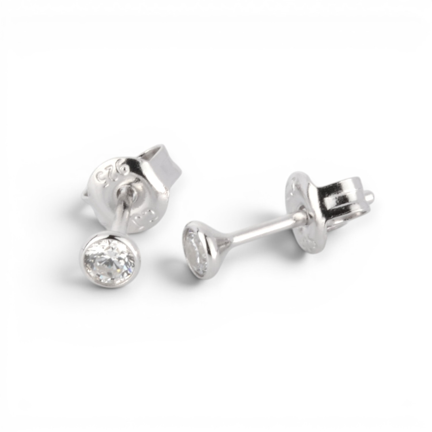 Schmidt Ohrstecker Damen aus 925 Silber mit Zirkonia, Ø 3mm, eleganter Ohrschmuck in Silberfarben