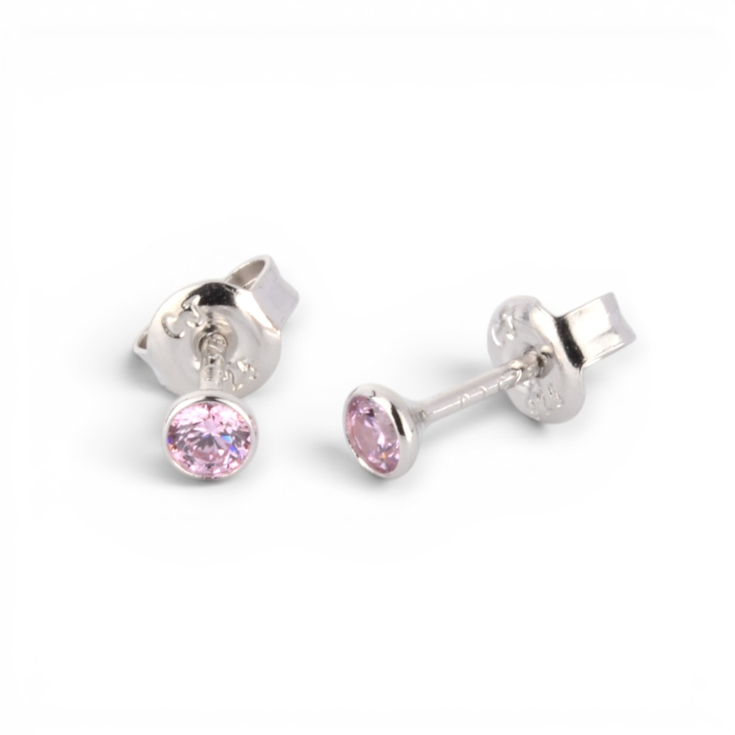 Schmidt Ohrstecker Damen 925 Silber mit rosa Zirkonia, Ø 3mm, eleganter Ohrschmuck in silberfarben