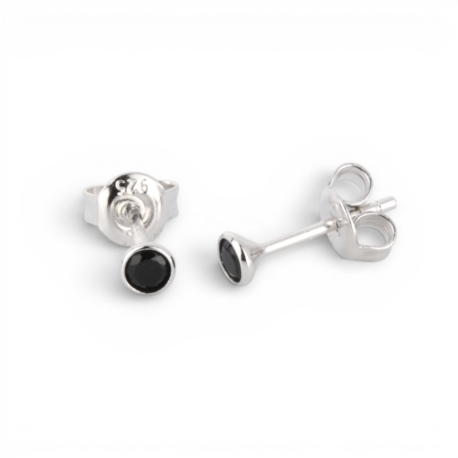 Schmidt Damen Ohrstecker aus 925 Silber mit schwarzen Zirkonia, Ø 3mm, eleganter Ohrschmuck in Silberfarben