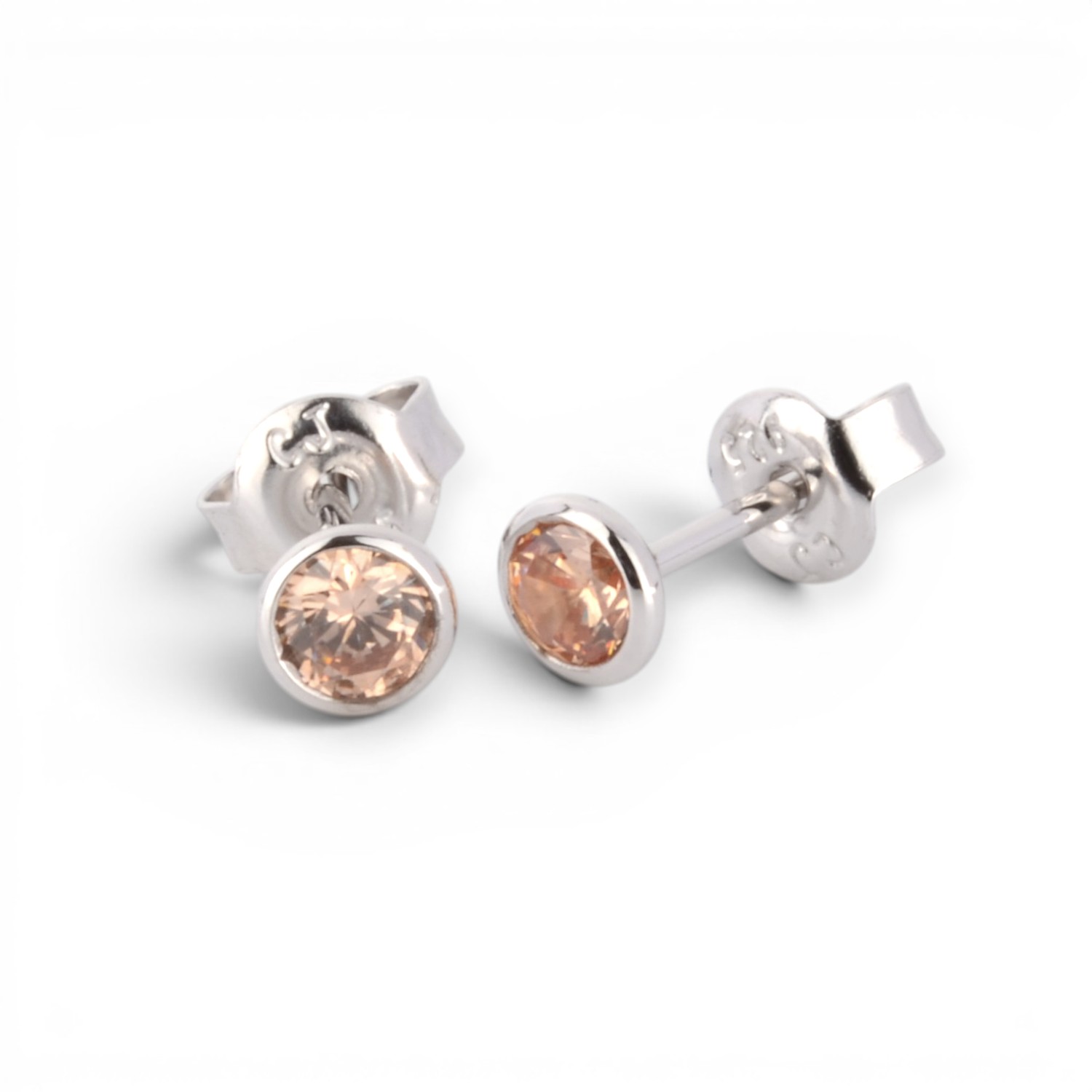 Schmidt Ohrstecker Damen 925 Silber mit champagner Zirkonia Ø 4mm – eleganter Ohrschmuck in Silberfarben