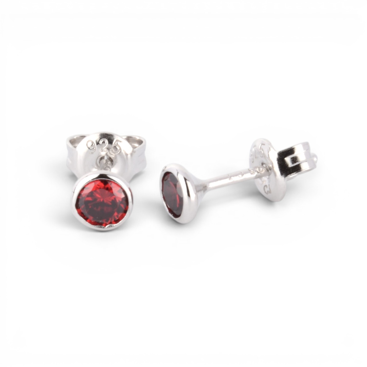 Schmidt Ohrstecker Damen aus 925 Silber mit roten Zirkonia, Ø 4mm, eleganter Ohrschmuck in Silberfarben
