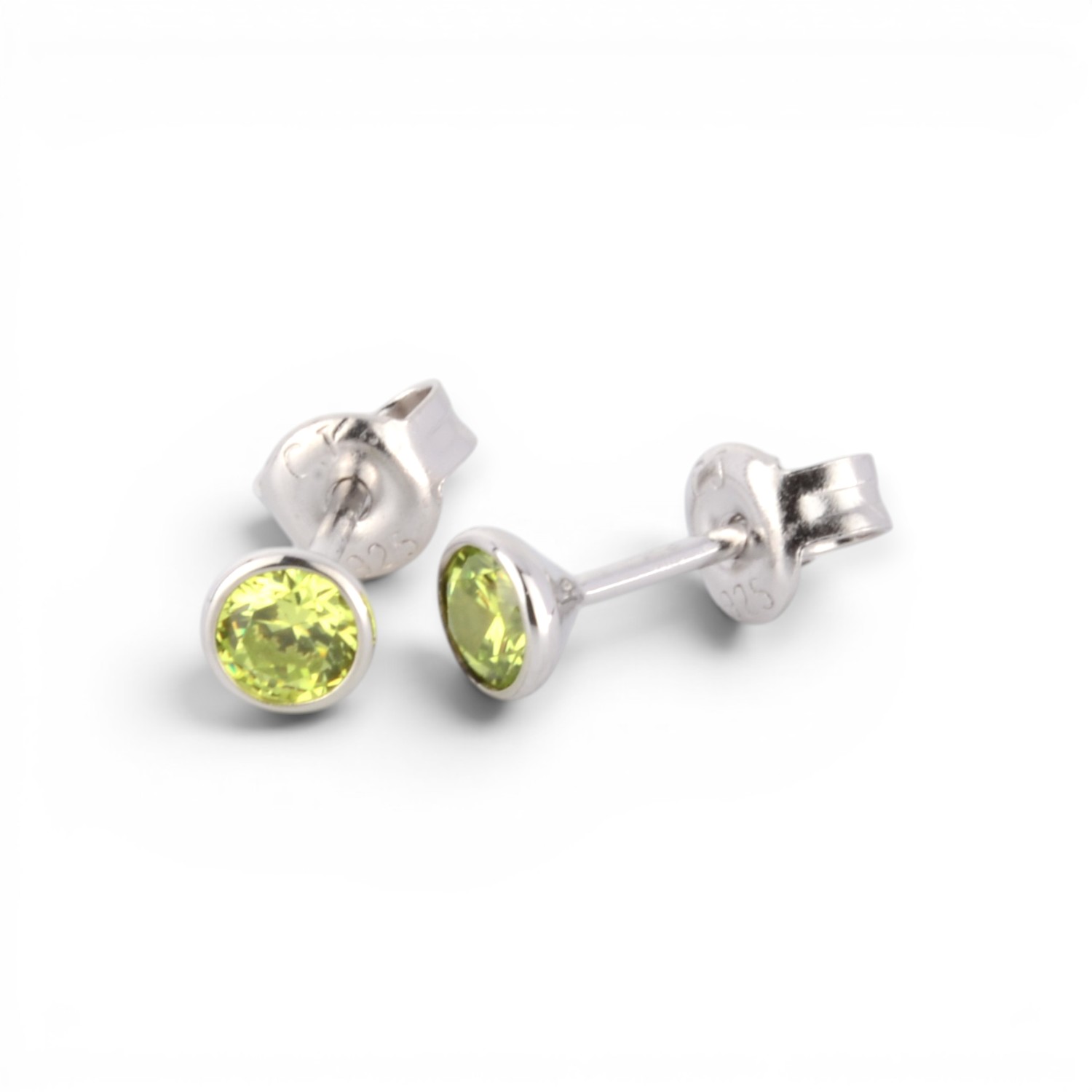 Schmidt Ohrstecker Damen 925 Silber mit Zirkonia Peridot Ø 4mm in Silber und Grün