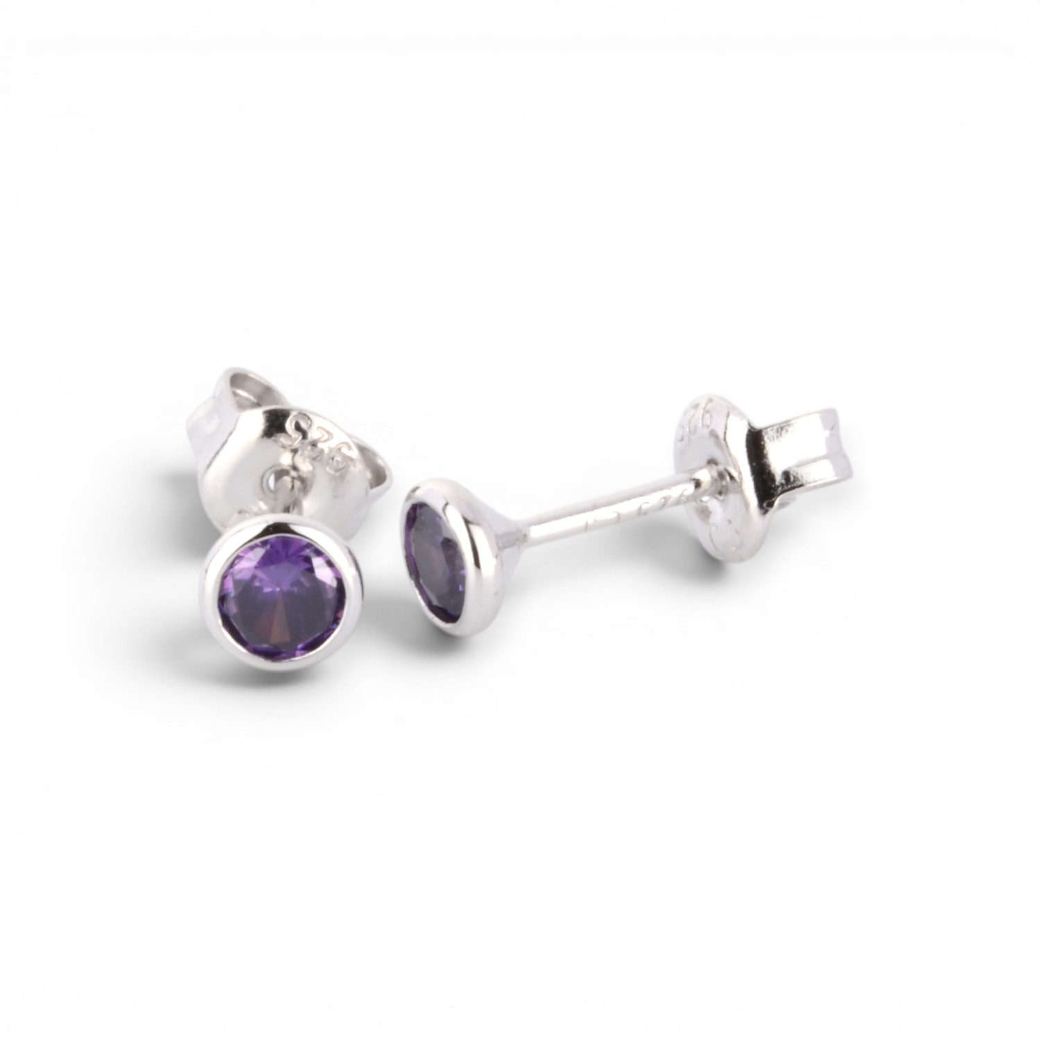 Schmidt Damen Ohrstecker aus 925 Silber mit Zirkonia in Amethyst-Violett, Ø 4mm, eleganter Ohrschmuck