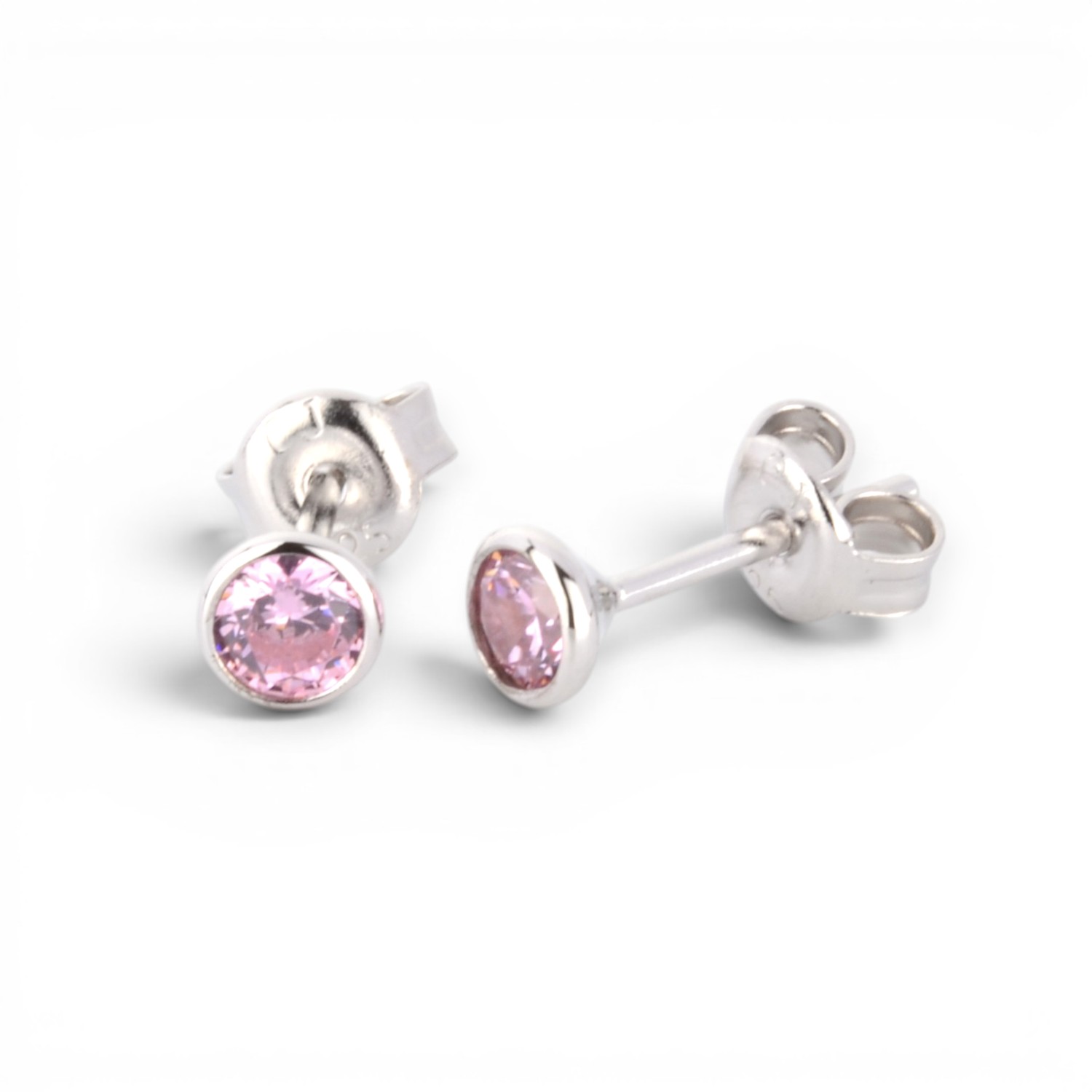 Schmidt Ohrstecker aus 925 Silber mit rosa Zirkonia für Damen, Ø 4mm, eleganter Ohrschmuck