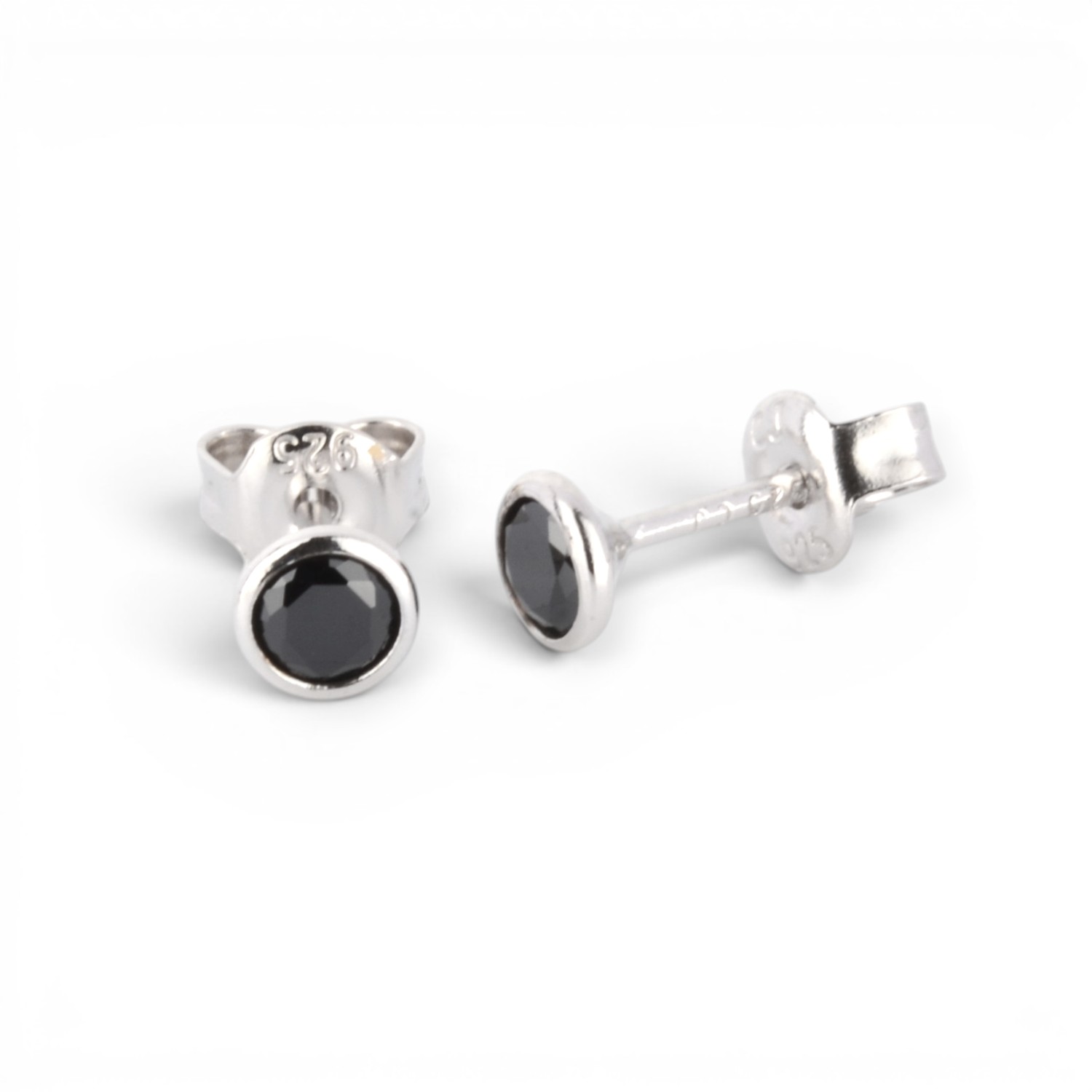 Schmidt Damen Ohrstecker aus 925 Silber mit schwarzen Zirkonia, Ø 4mm, eleganter Ohrschmuck in Silberfarben