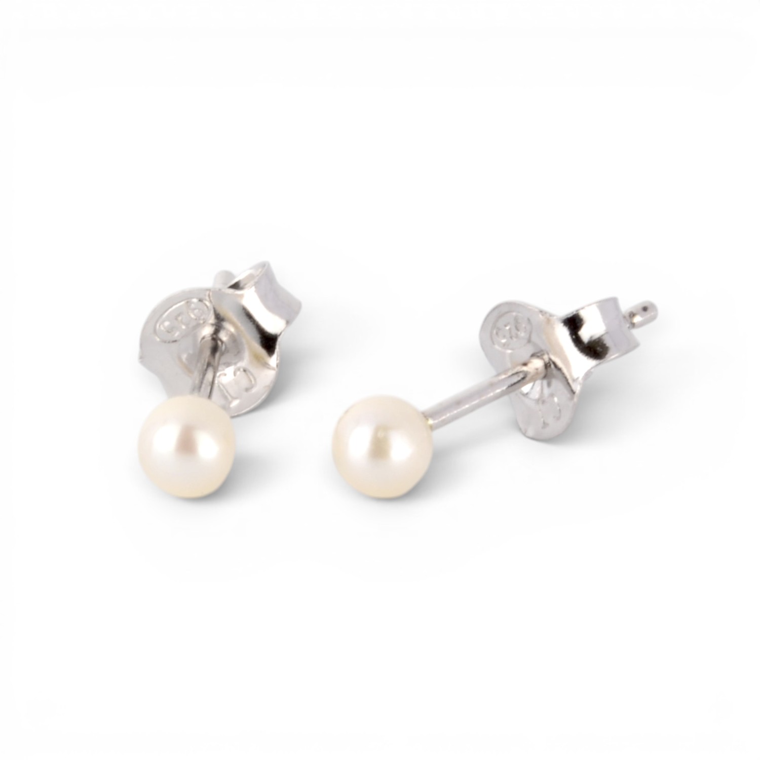 Schmidt Ohrstecker aus 925er Silber mit Süßwasserperle in Silber und Weiß für Damen, 3-3,5mm