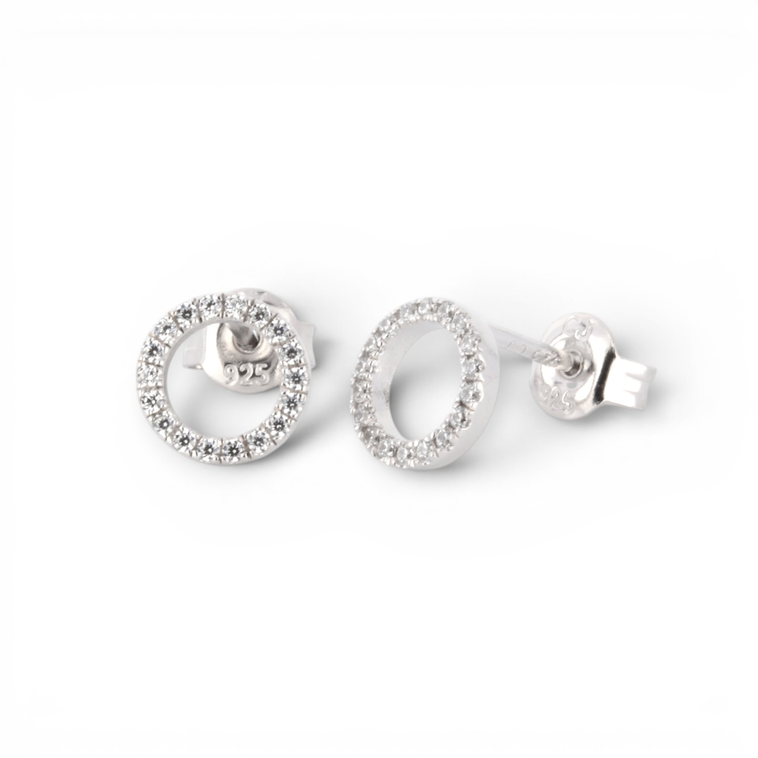 Schmidt Ohrstecker Kreis aus 925 Silber mit Zirkonia für Damen, Ø 8mm, silberfarben