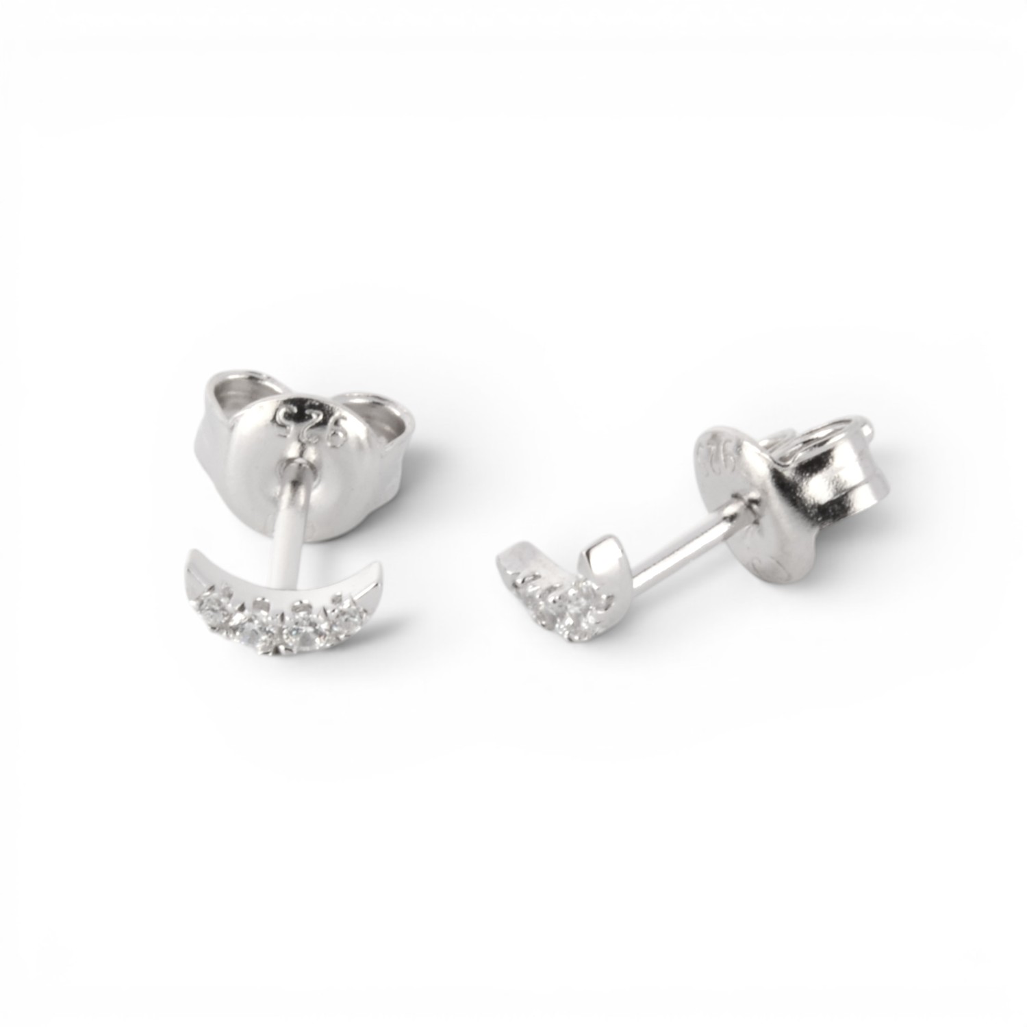Schmidt Halbmond Ohrstecker aus 925 Silber mit Zirkonia für Damen und Kinder, 5,5x2,9mm, silberfarben