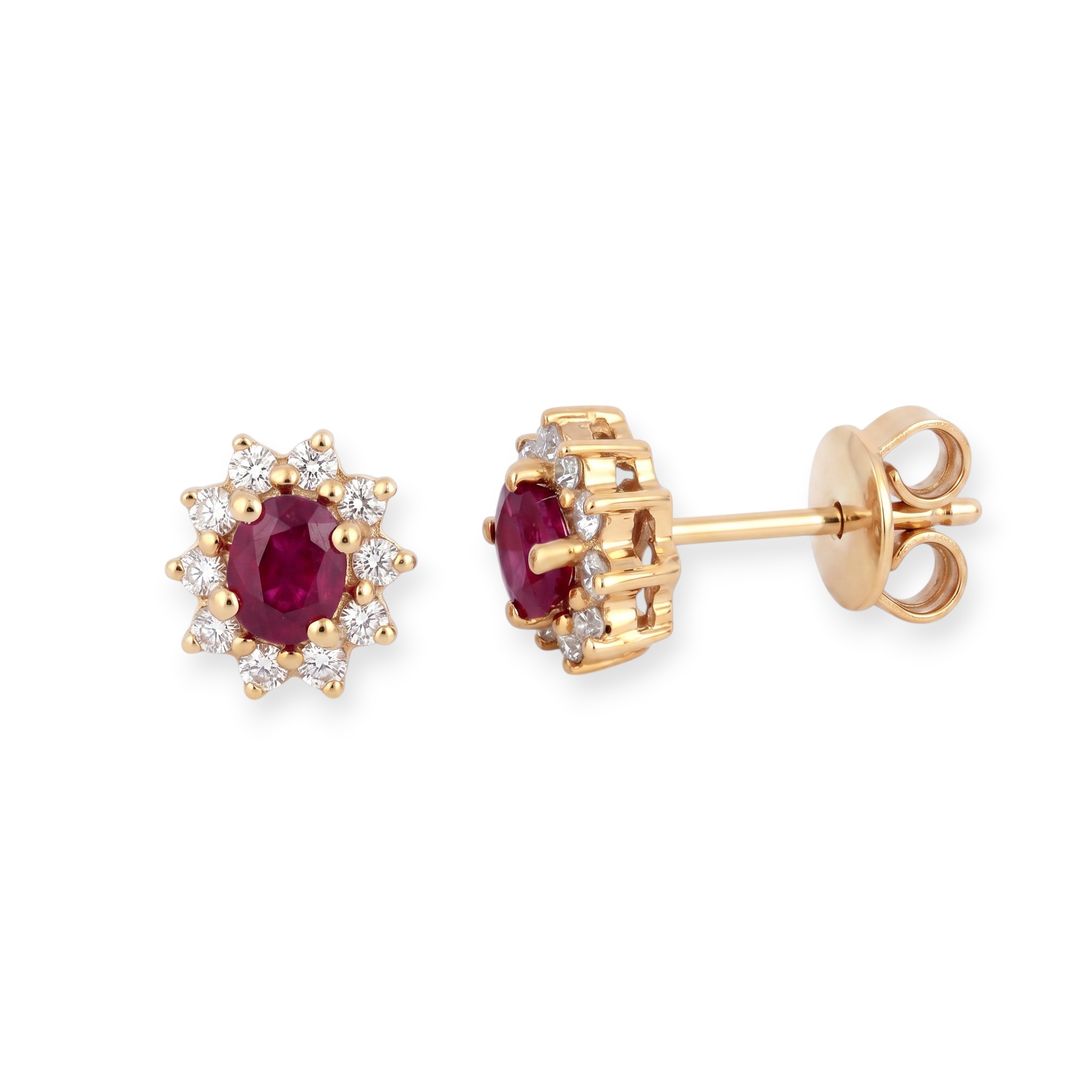 Schmidt Ohrstecker Damen 585 Gold mit Brillant & Rubin, 20 Diamanten, 7,7x6,7mm, rot-goldfarben