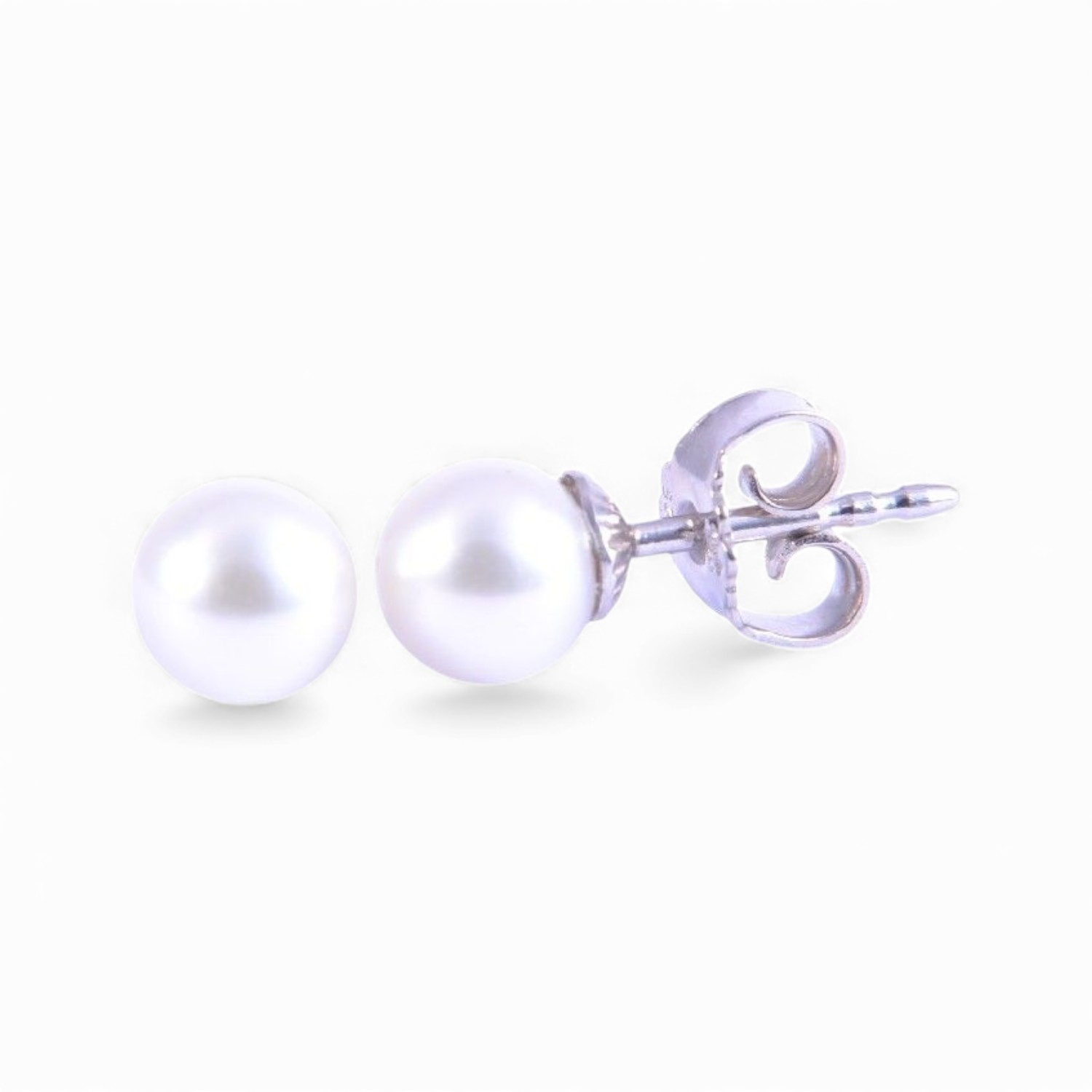 Schmidt Ohrstecker aus 925 Silber mit 6,3mm Süßwasser-Zuchtperle für Damen, silberfarben/weiß