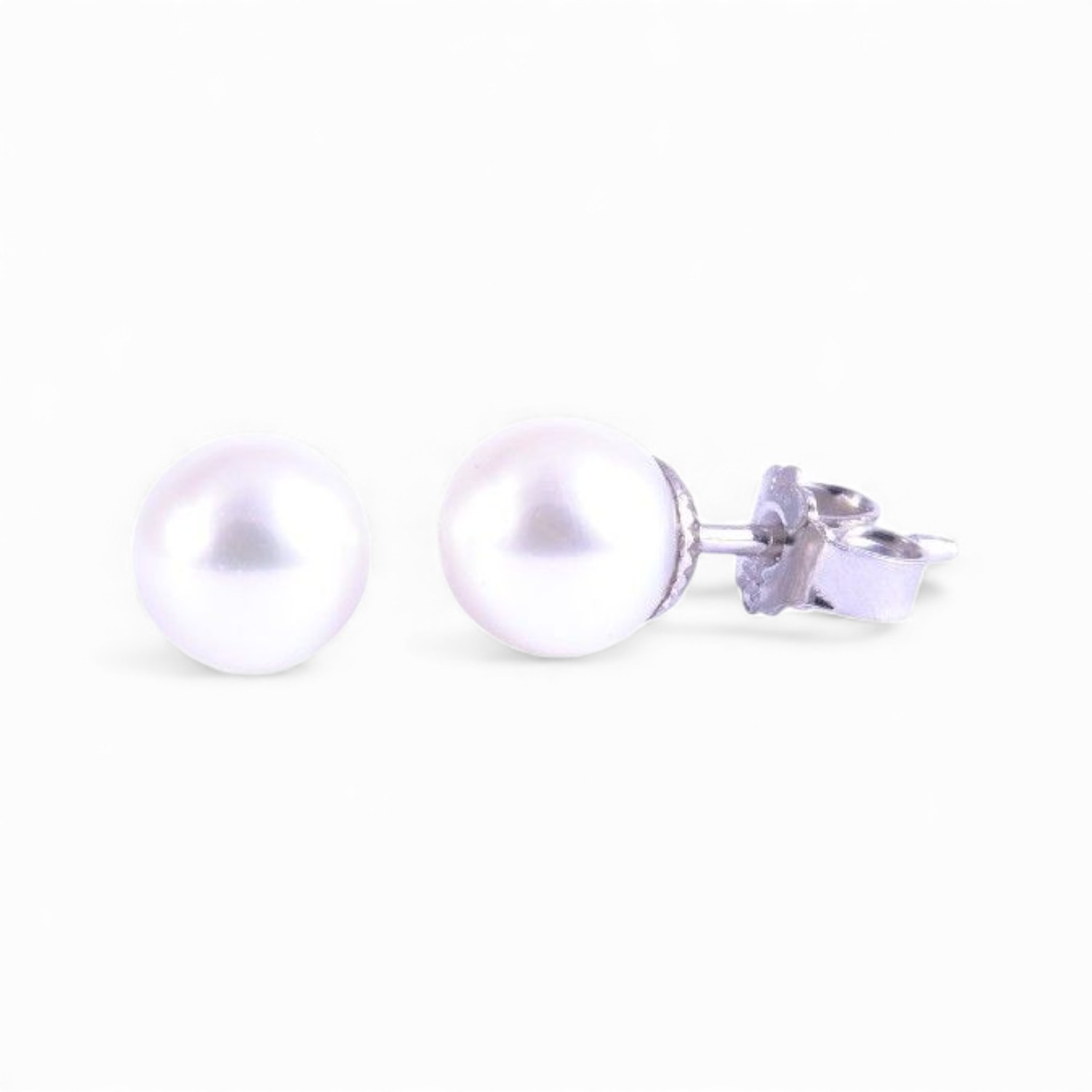 Schmidt Ohrstecker aus 925 Silber mit 7-7,5mm Süßwasser-Zuchtperle für Damen, silber-weiß