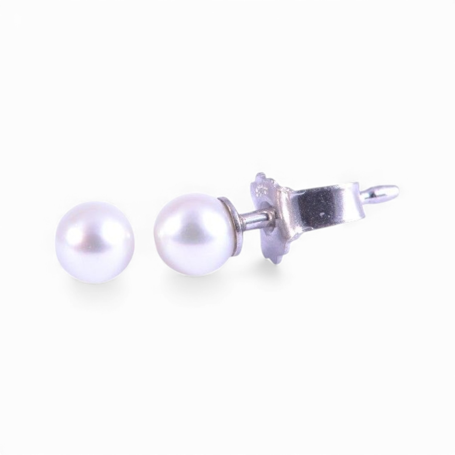 Schmidt Ohrstecker aus 925 Silber mit 4-4,5mm Süßwasser-Zuchtperle für Damen, silber-weiß