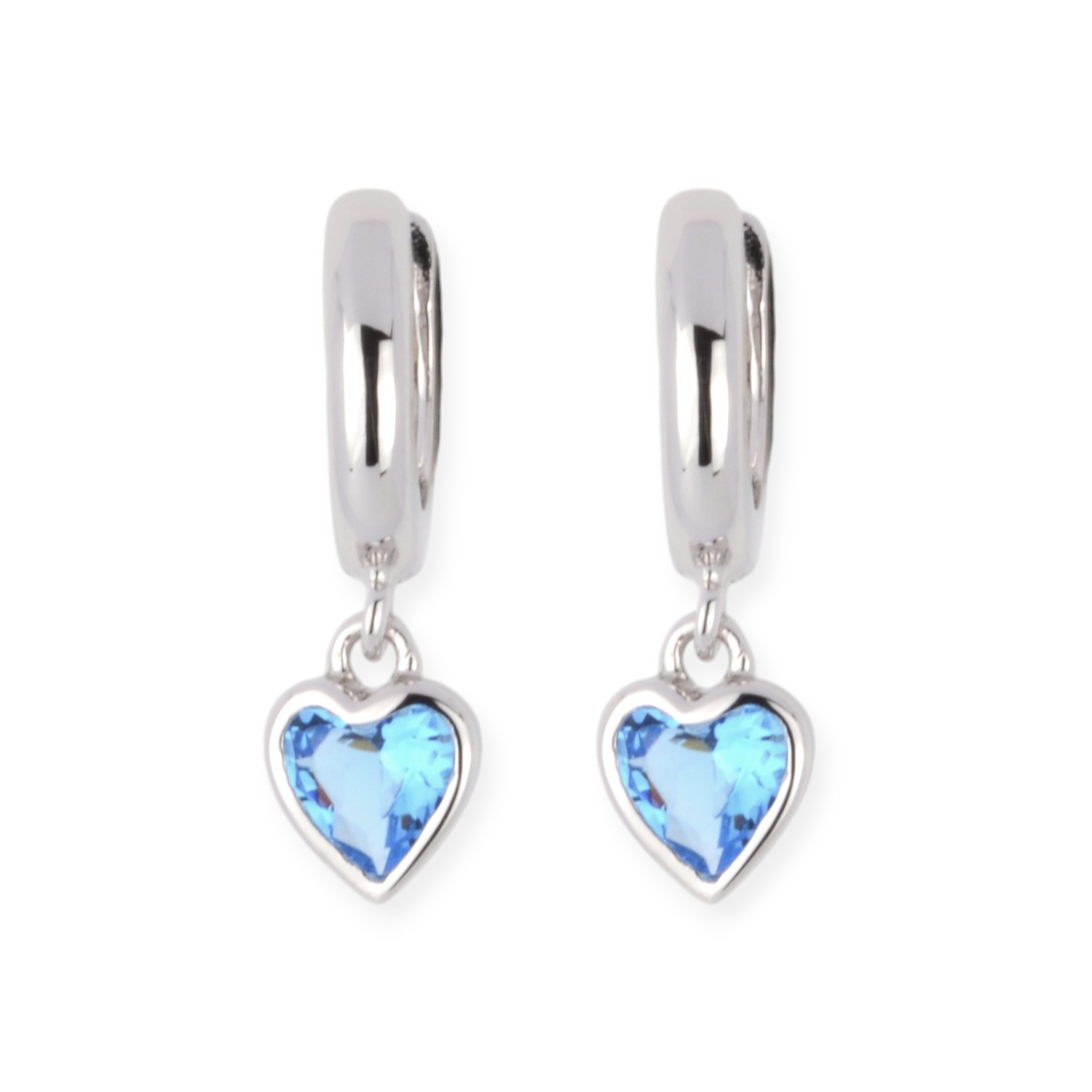 Schmidt Klappcreolen Herz hängend aus 925 Silber mit Zirkonia, hellblau für Damen und Kinder