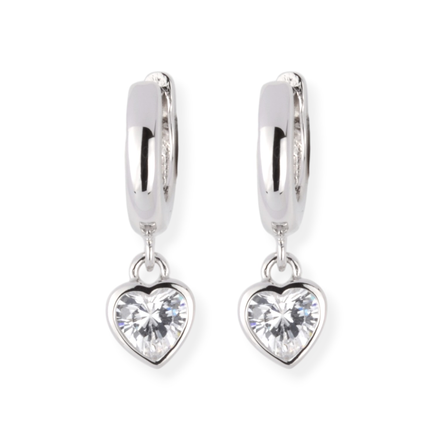 Schmidt Klappcreolen Herz hängend aus 925 Silber mit Zirkonia für Damen und Kinder, silberfarben, 20,8x6,4mm