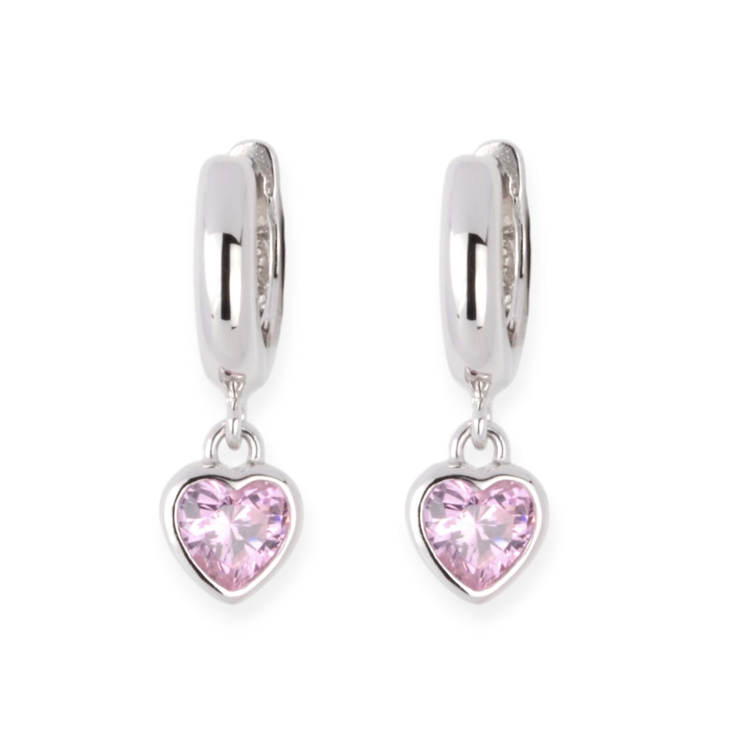 Schmidt Klappcreolen Herz hängend in Silber 925 mit rosa Zirkonia für Damen und Kinder
