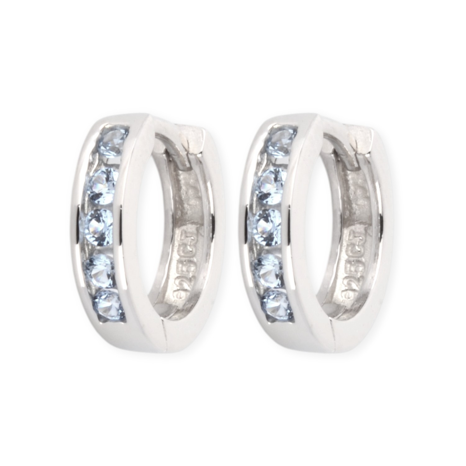 Schmidt Klappcreolen aus 925 Silber mit hellblauen Zirkonia für Damen und Kinder, 11,7x2,7mm