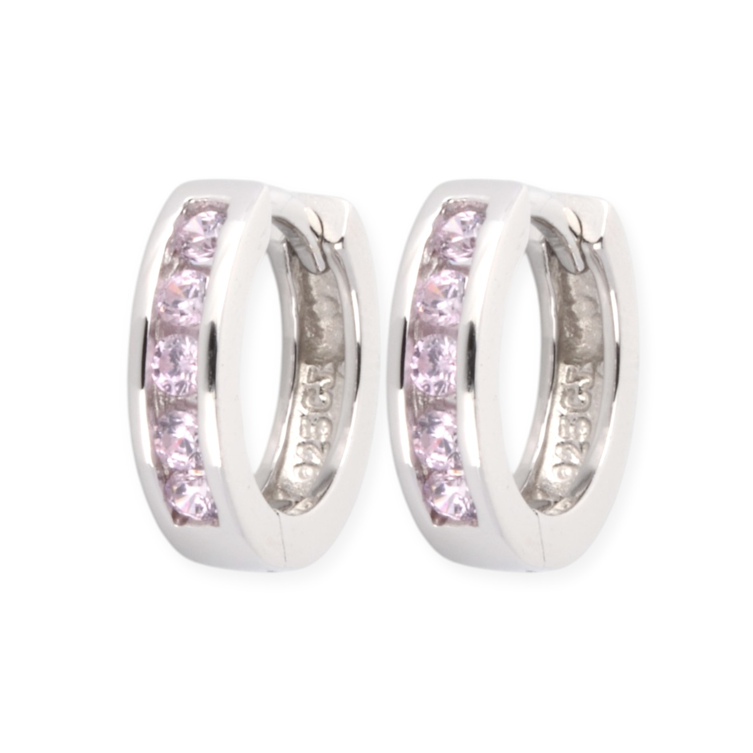 Schmidt Klappcreolen aus 925 Silber mit rosa Zirkonia für Damen und Kinder, 11,7x2,7mm