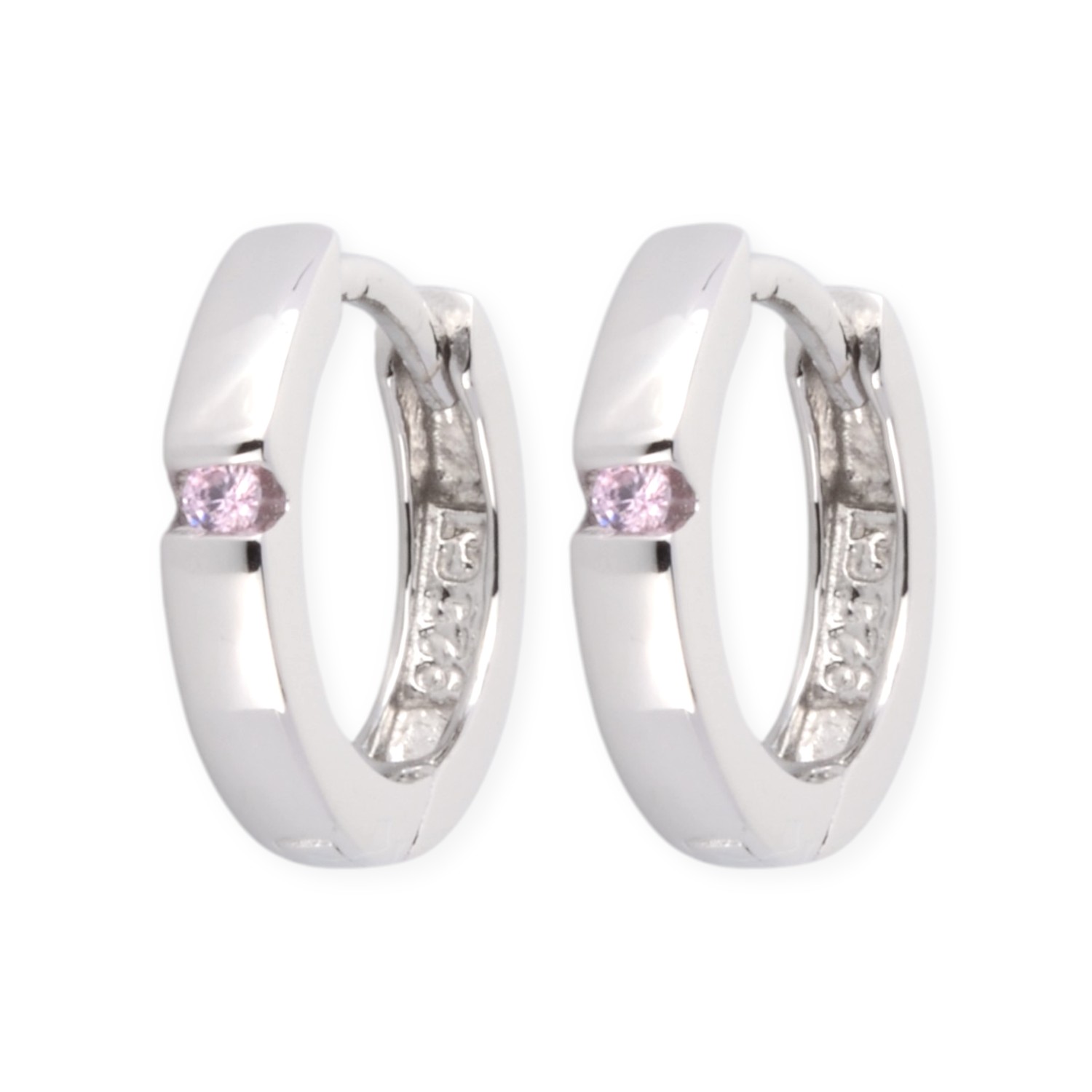 Schmidt Klappcreolen aus 925 Silber mit rosa Zirkonia für Damen und Kinder, 12,5x2,5mm
