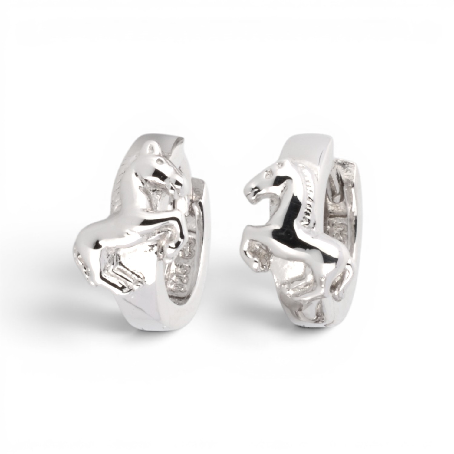 Schmidt Klappcreolen Pferd auf Schiene aus 925 Silber für Kinder, 7x10,7mm, silberfarben Ohrschmuck