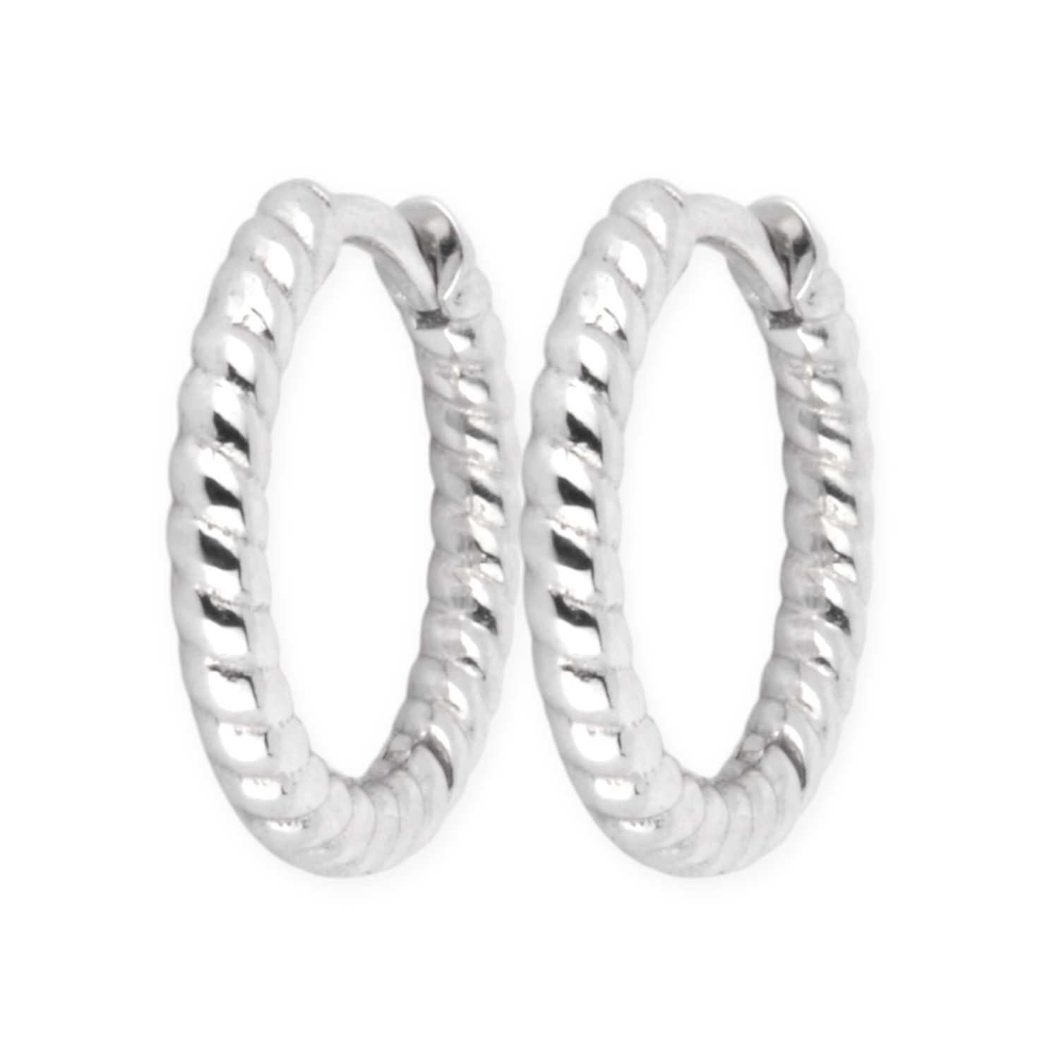 Schmidt Klappcreolen gekordelt 925 Silber für Damen, 13,5mm, eleganter Ohrschmuck in Silberfarben