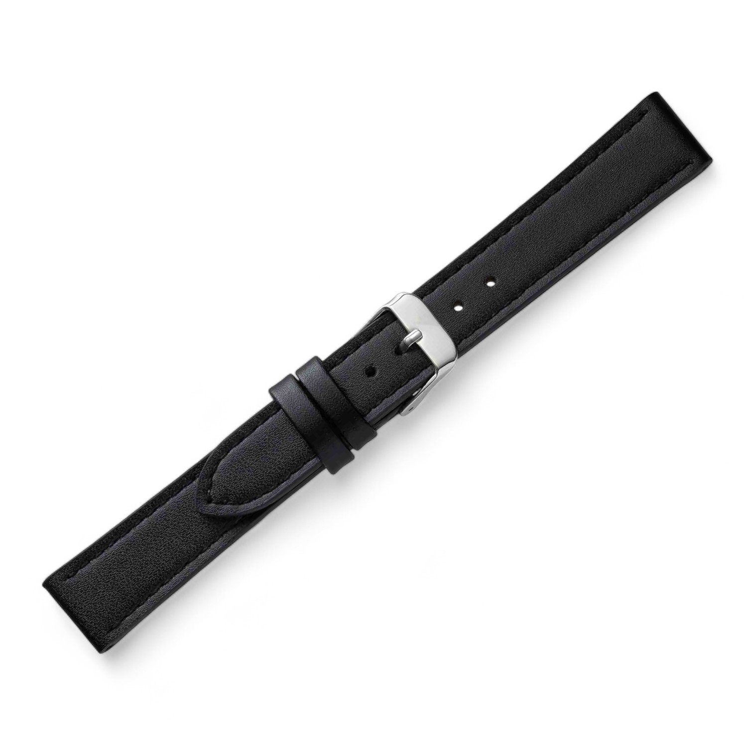 Schmidt Soft-Line Damen Uhrenarmband aus schwarzem Leder, 16mm Anstoßbreite, 3mm dick, 14mm Schließenbreite