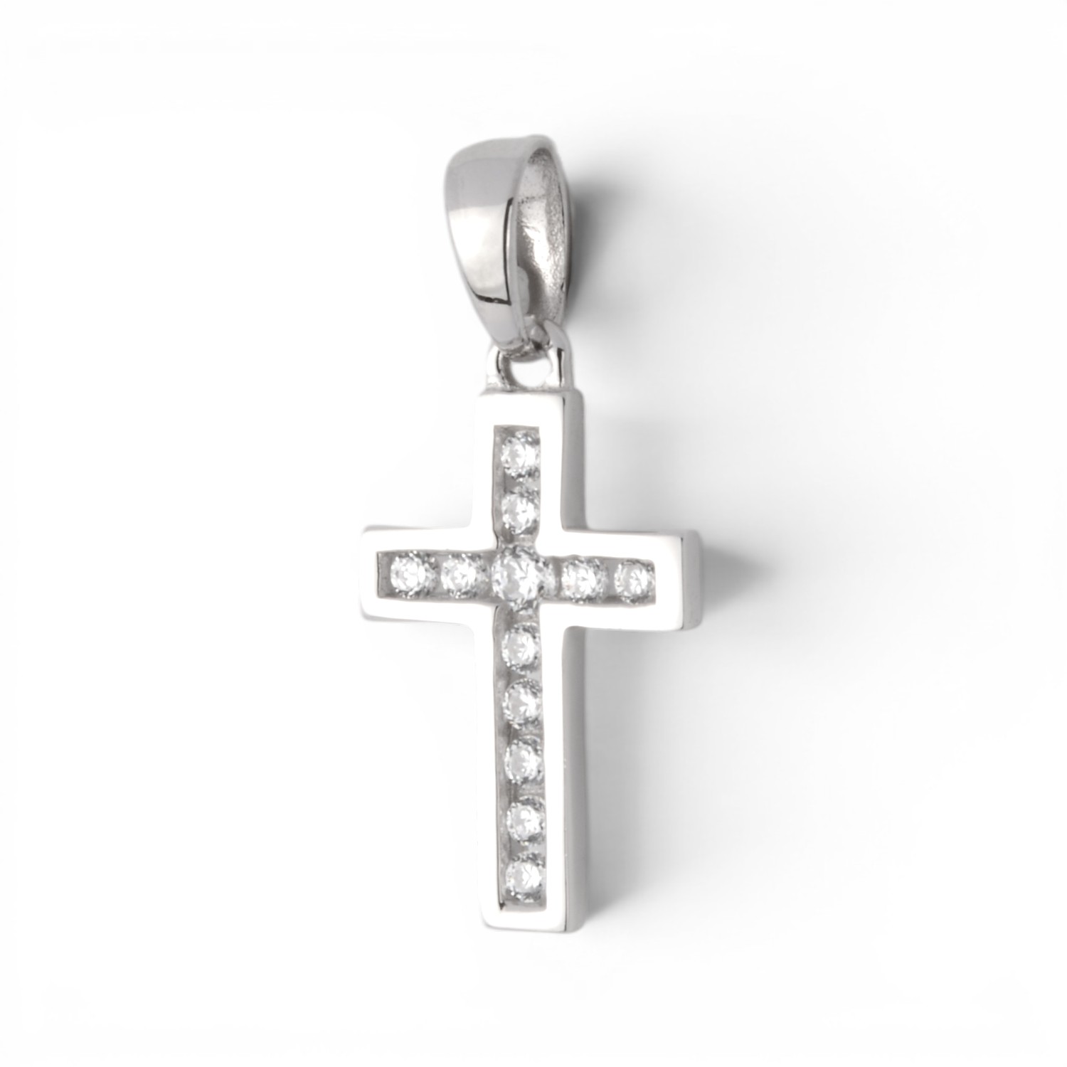 Schmidt Kreuz Anhänger aus 925 Silber mit Zirkonia für Damen und Kinder, 17,7x10,4mm, silberfarben