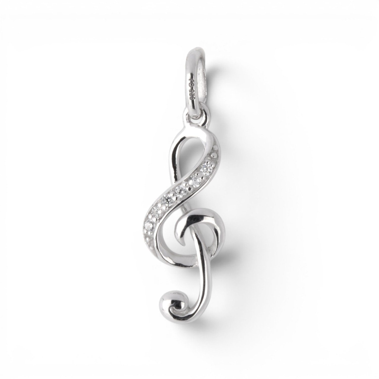 Schmidt Notenschlüssel Anhänger aus 925 Silber mit Zirkonia für Damen und Kinder, 20x7,4mm, silberfarben