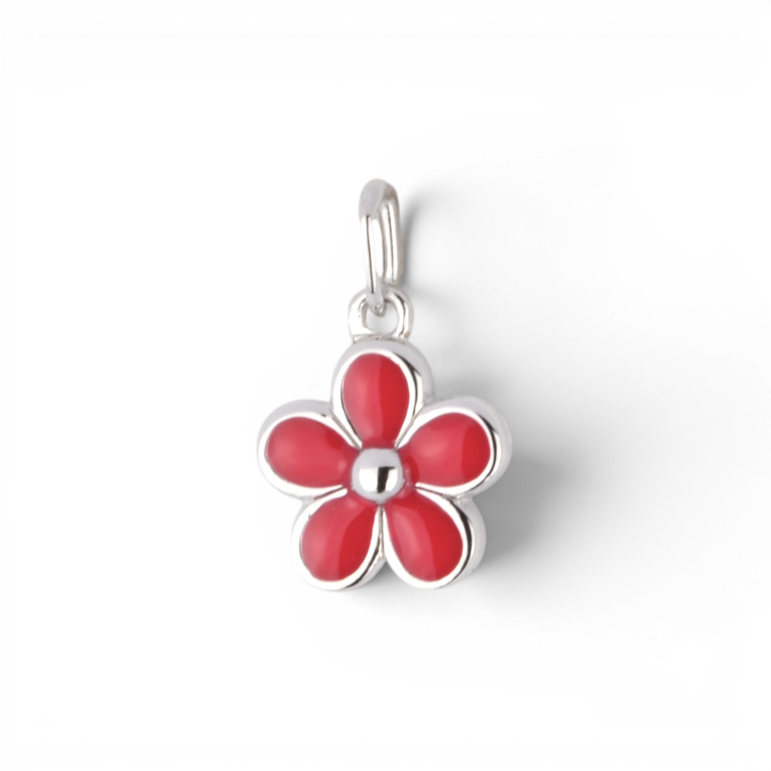 Schmidt Anhänger Blume aus 925 Silber mit roter Emaille für Kinder, 10mm, silberfarben