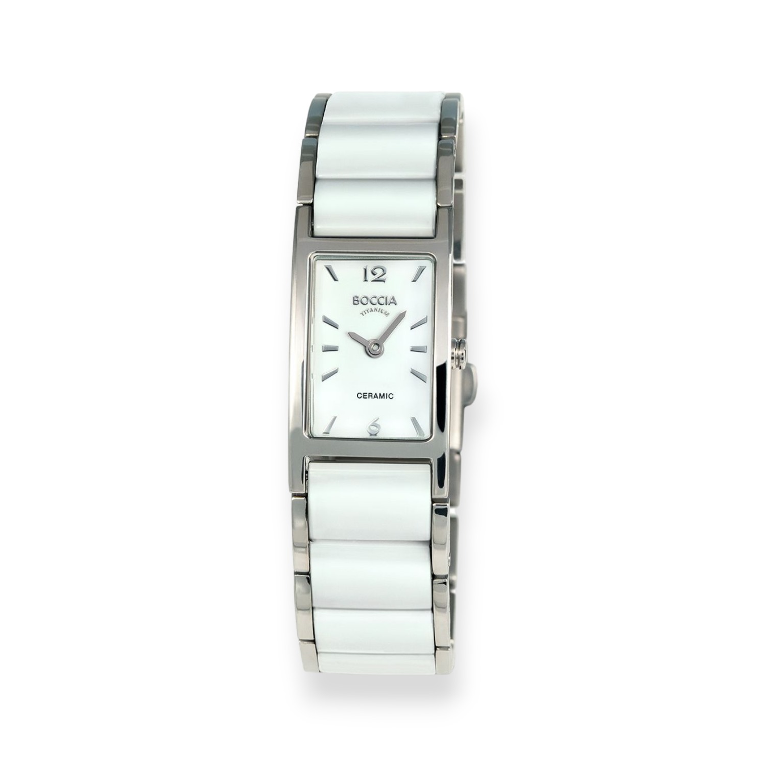 Boccia Damenarmbanduhr Titan/Keramik, silber-weiß, 19mm, 5 Bar Wasserdicht