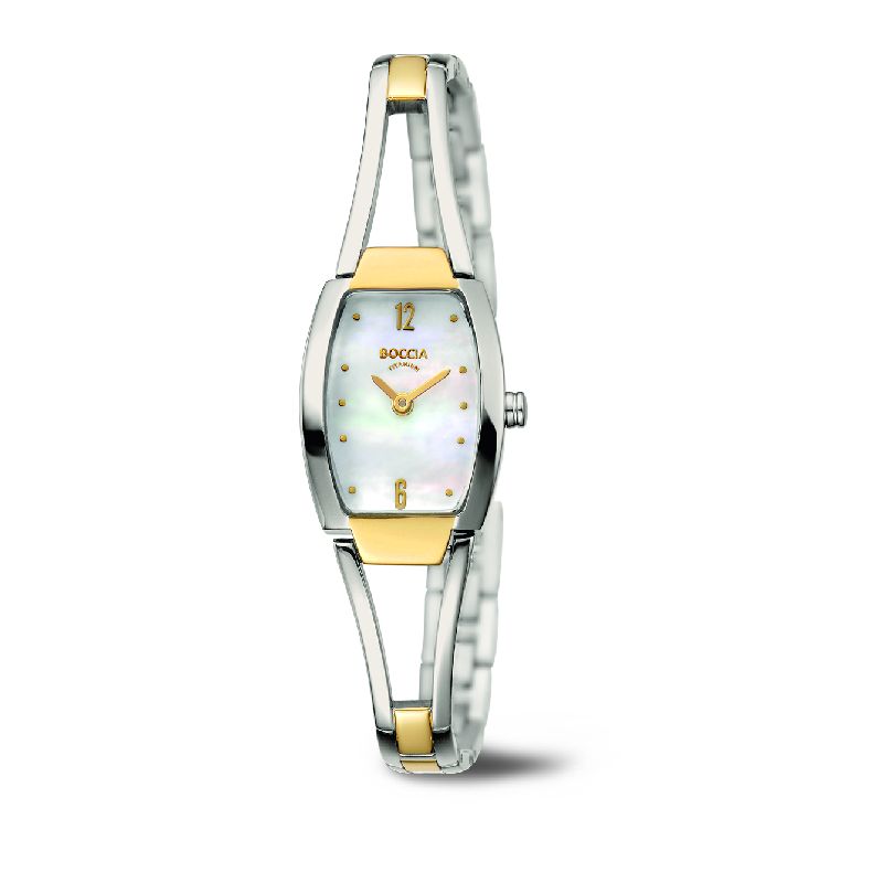 Boccia Damen Armbanduhr Titanspange Bicolor, 19mm Titan, weißes Zifferblatt, Wasserdicht 5 Bar
