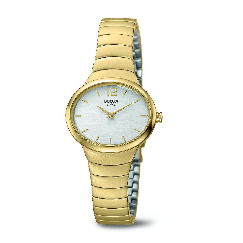 Boccia Damen Armbanduhr Titan vergoldet, 30mm, Quarz-Analog, goldfarben, mineralglas, 3 Bar wasserdicht