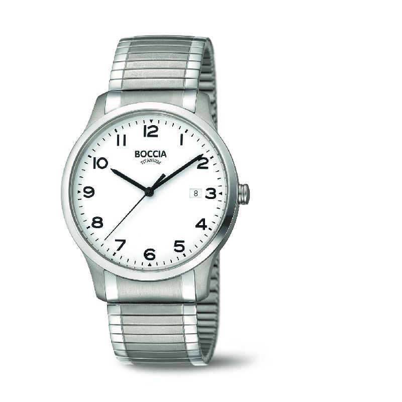 Boccia Herrenarmbanduhr aus Titan mit silberfarbenem Gehäuse, Textilarmband, Quarz-Analog und 5 Bar