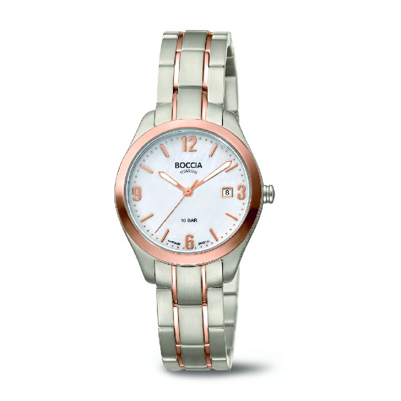 Boccia Damenarmbanduhr Titan Bicolor, 30mm Safirglas, Wasserdicht 10 Bar