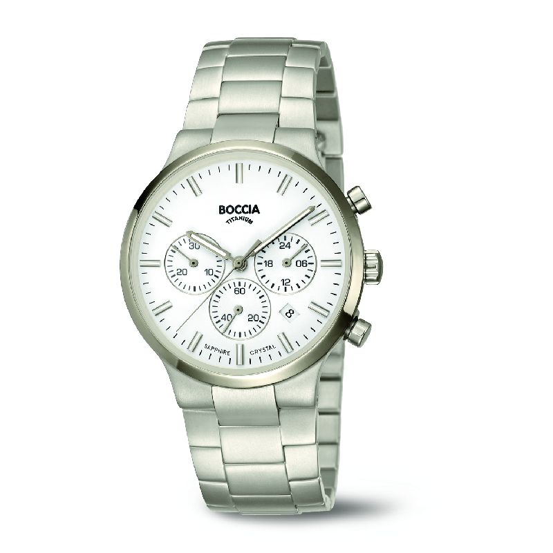 Boccia Herrenarmbanduhr Titan silberfarben mit Safirglas, Quarz-Analog, 39 mm, 5 Bar wasserdicht