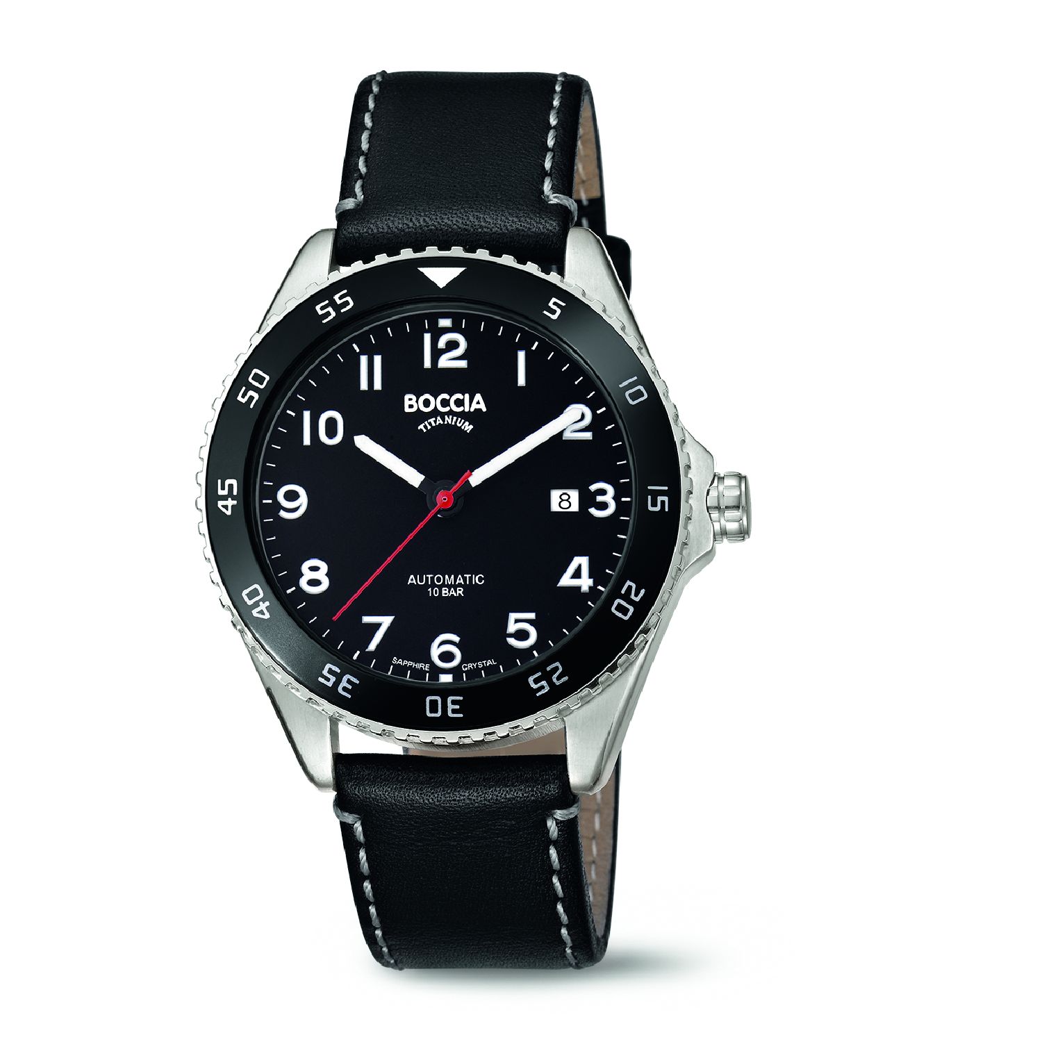 Boccia Herren Automatikuhr Titan 42mm, Saphirglas, Lederarmband, 10 Bar Wasserdicht