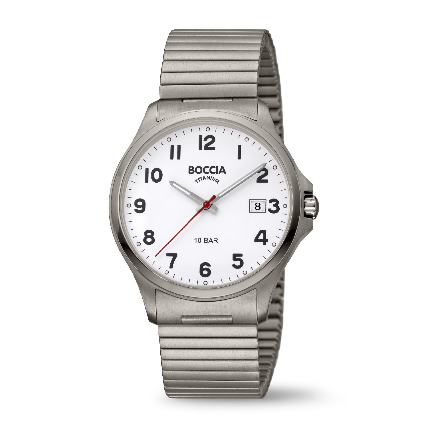 Boccia Herrenarmbanduhr Titan 39mm, Silber, Zugband, Quarz-Analog, 10 Bar Wasserdicht