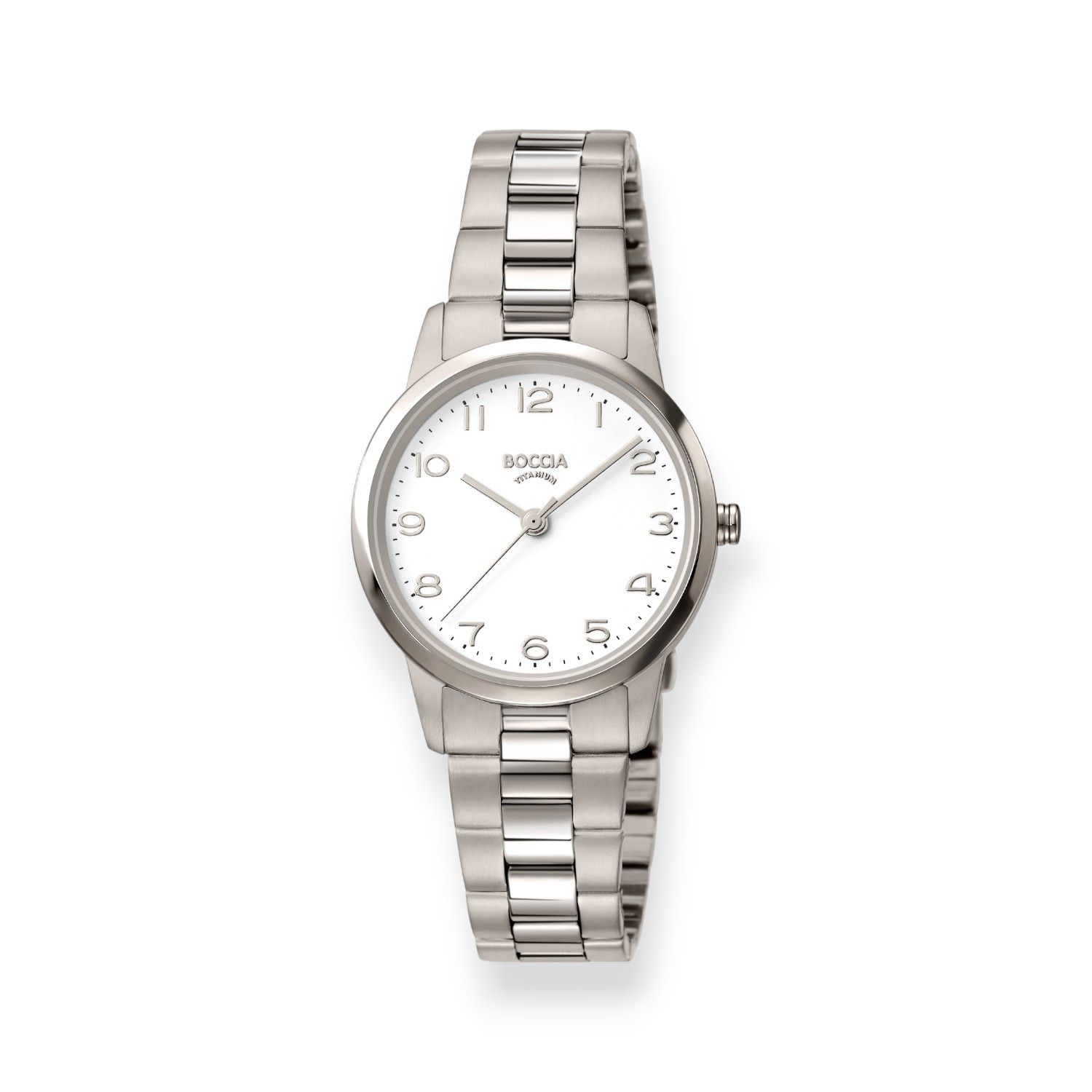 Boccia Damen Titan Armbanduhr, 29mm, silber & weiß, Wasserdicht 5 Bar, Quarz-Analog