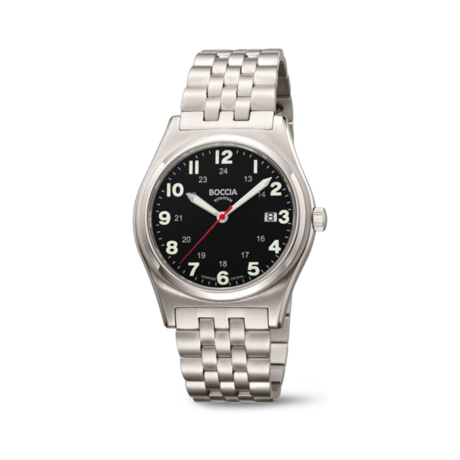 Boccia Herrenarmbanduhr Titan silberfarben schwarz 39mm Quarz-Analog mit Safirglas, 5 Bar wasserdicht