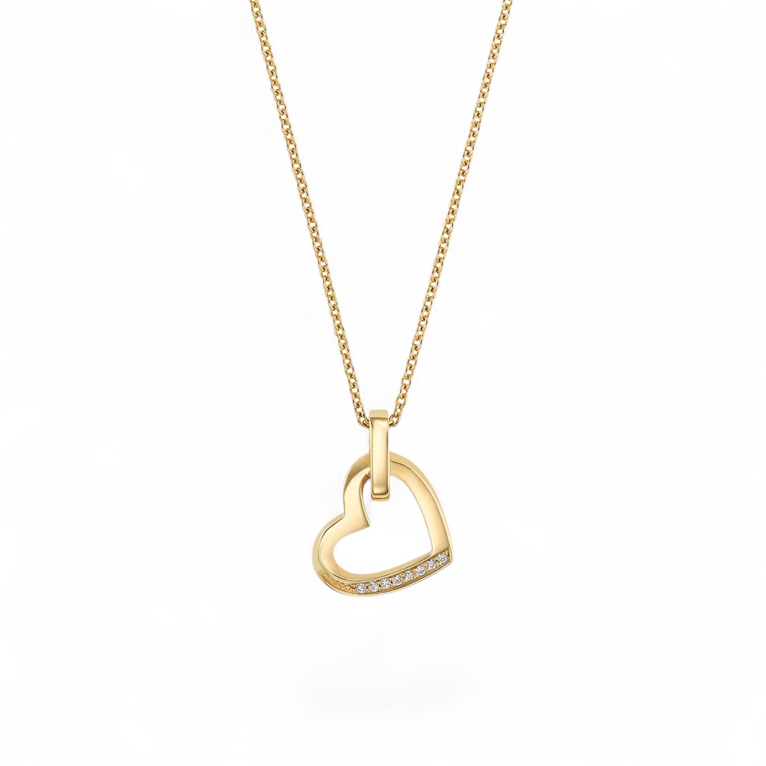 JETTE Kette TWISTED HEART Damen 925 Silber vergoldet mit Zirkonia, 45cm + 3cm Verlängerung, goldfarben