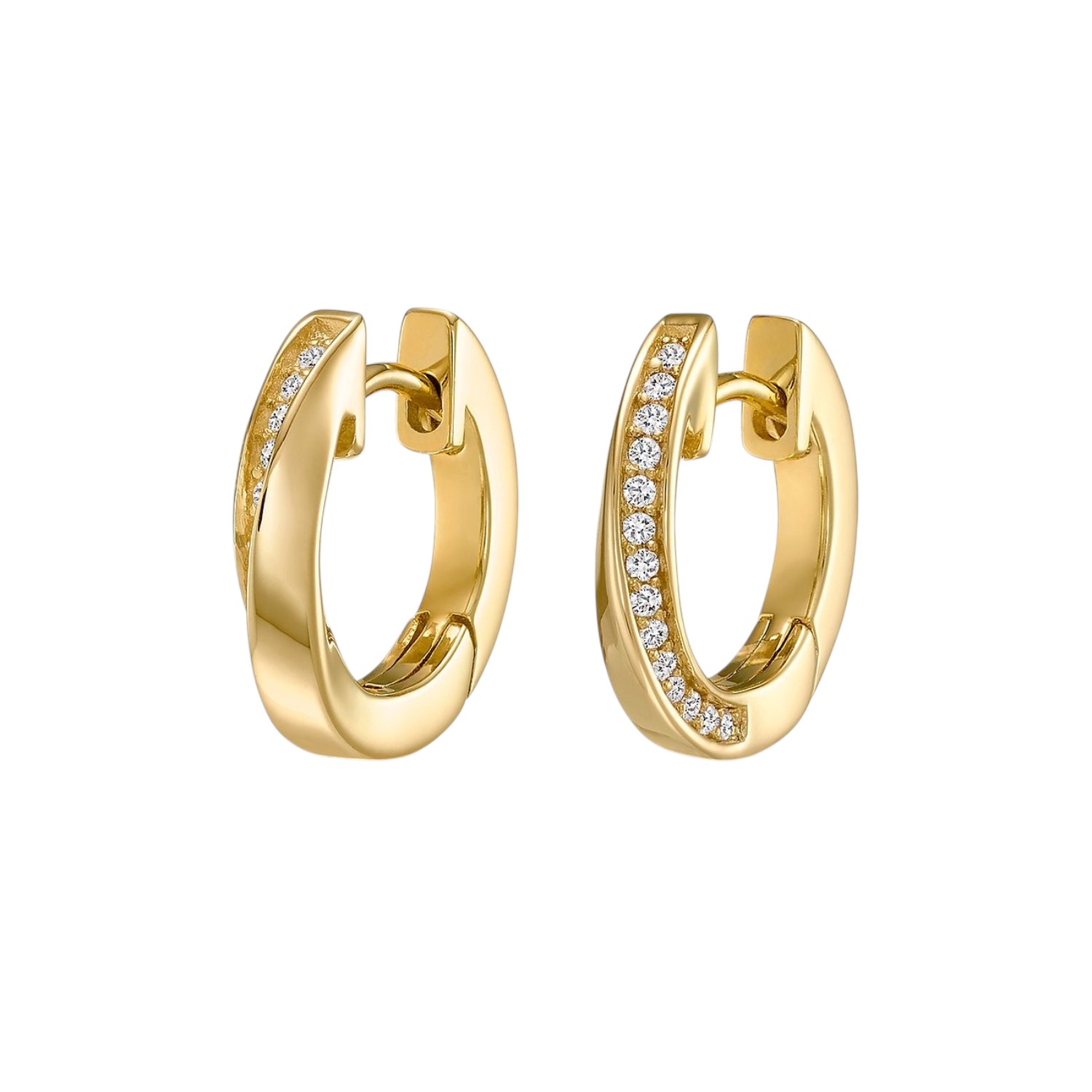 JETTE Creolen TWISTED aus 925 Silber vergoldet in Gold mit Zirkonia für Damen, 2x15mm Ohrschmuck