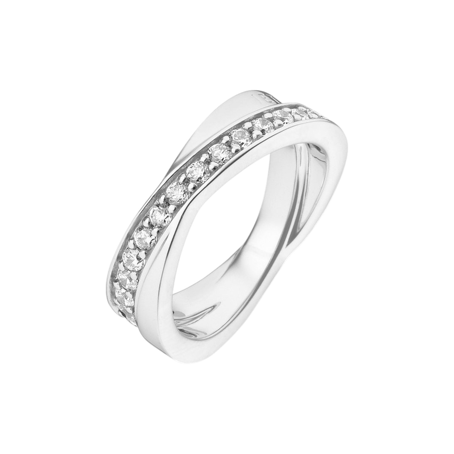 Damenring WRAPPED von JETTE aus 925er Silber mit Zirkonia, 5,5mm, Größe 57, silberfarben