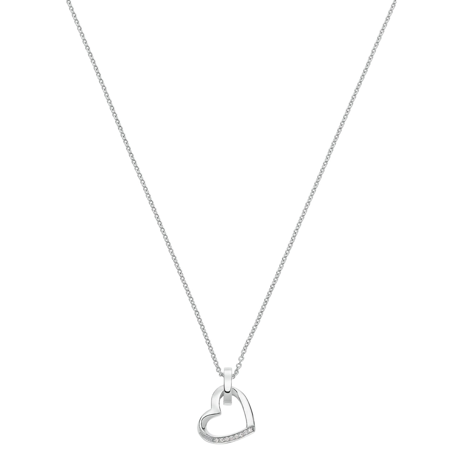 JETTE Kette TWISTED HEART aus 925 Silber mit Zirkonia, Damen, 45-48 cm, silberfarben, 20x15 mm
