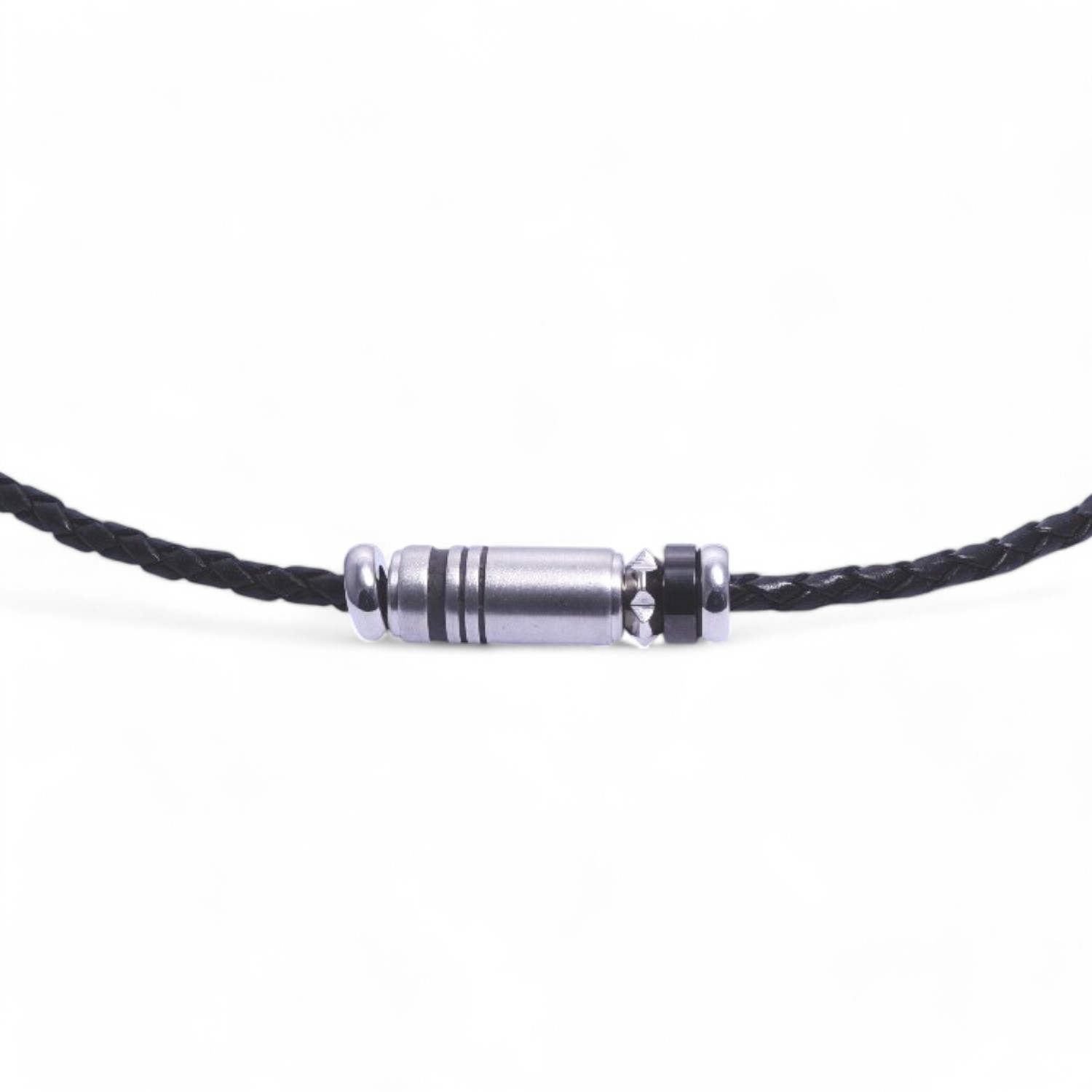 Herren Collier Leder in Schwarz und Silber, 7,9mm Breit, 50cm Lang